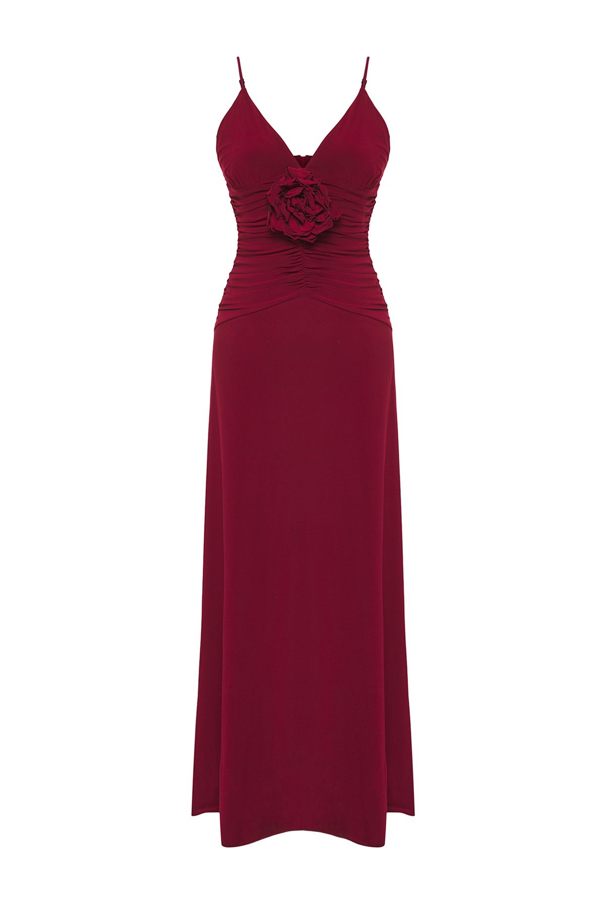 Trendyol Collection-Burgunderrotes, detailliertes, gestricktes Maxi-Abendkleid mit Rosenmuster, Nachtabendkleid TPRSS25AE00180 9