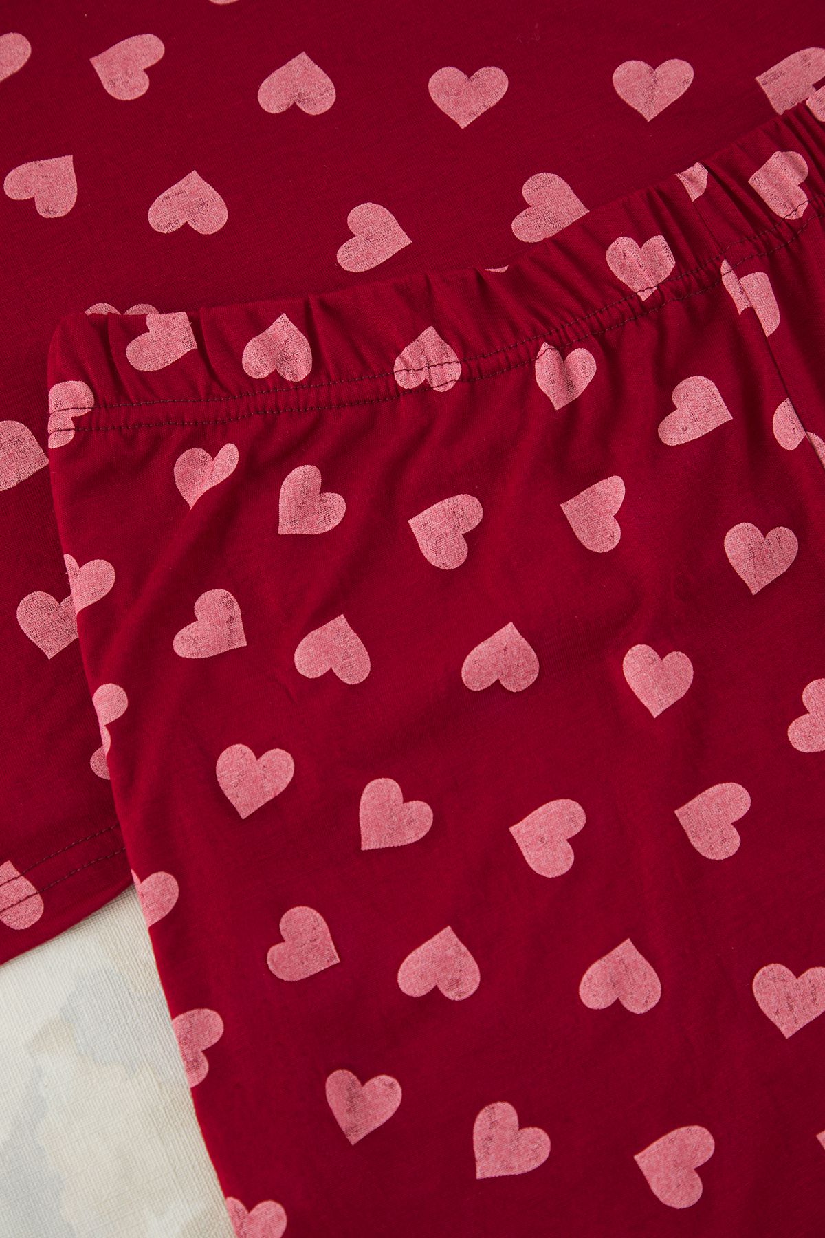 Edit by Trendyol-Claret Red Heart Patterned Knitted Large Size Pajama Set Tedss25Ai00005 3