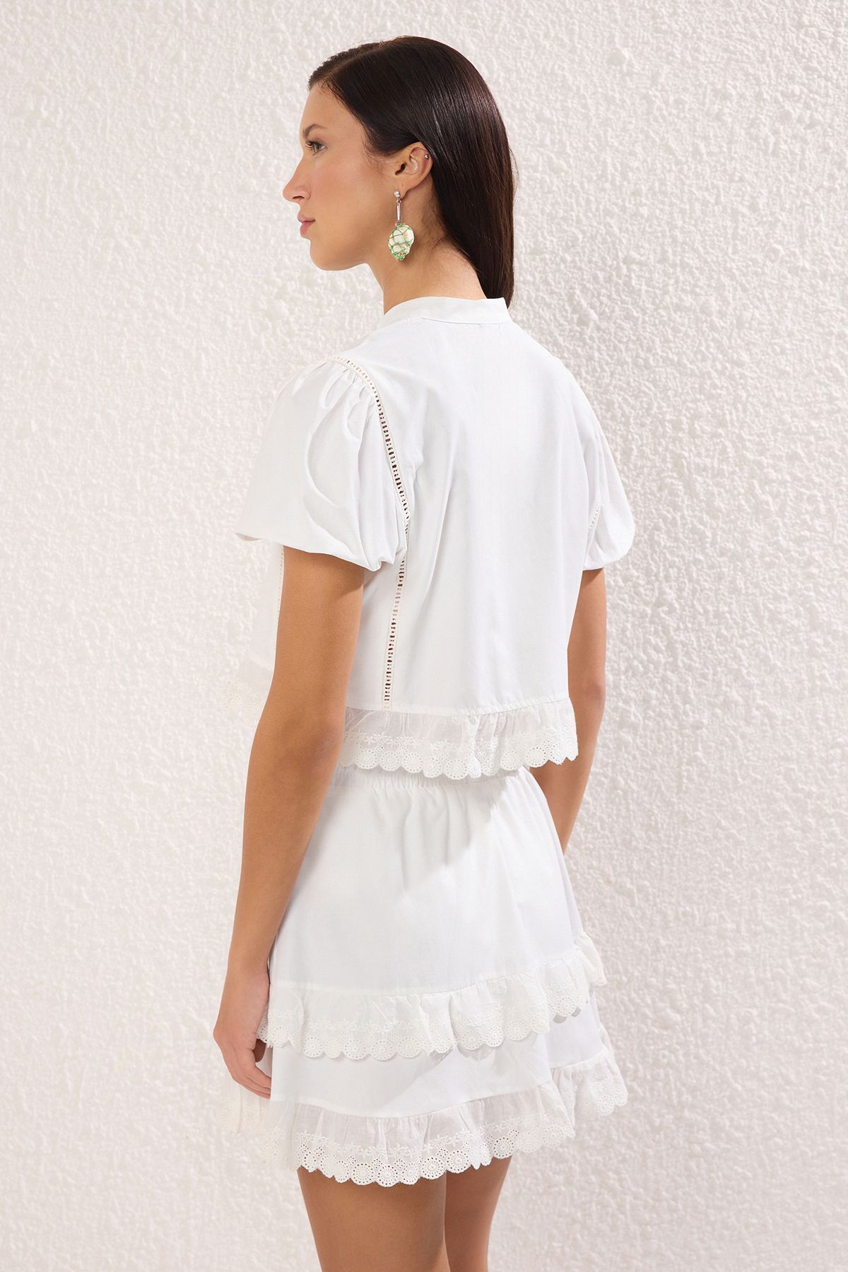 Trendyol Collection-Λευκό υφαντό Brode Μπλούζα Φούστα Παραλίας TBESS25AU00072 4