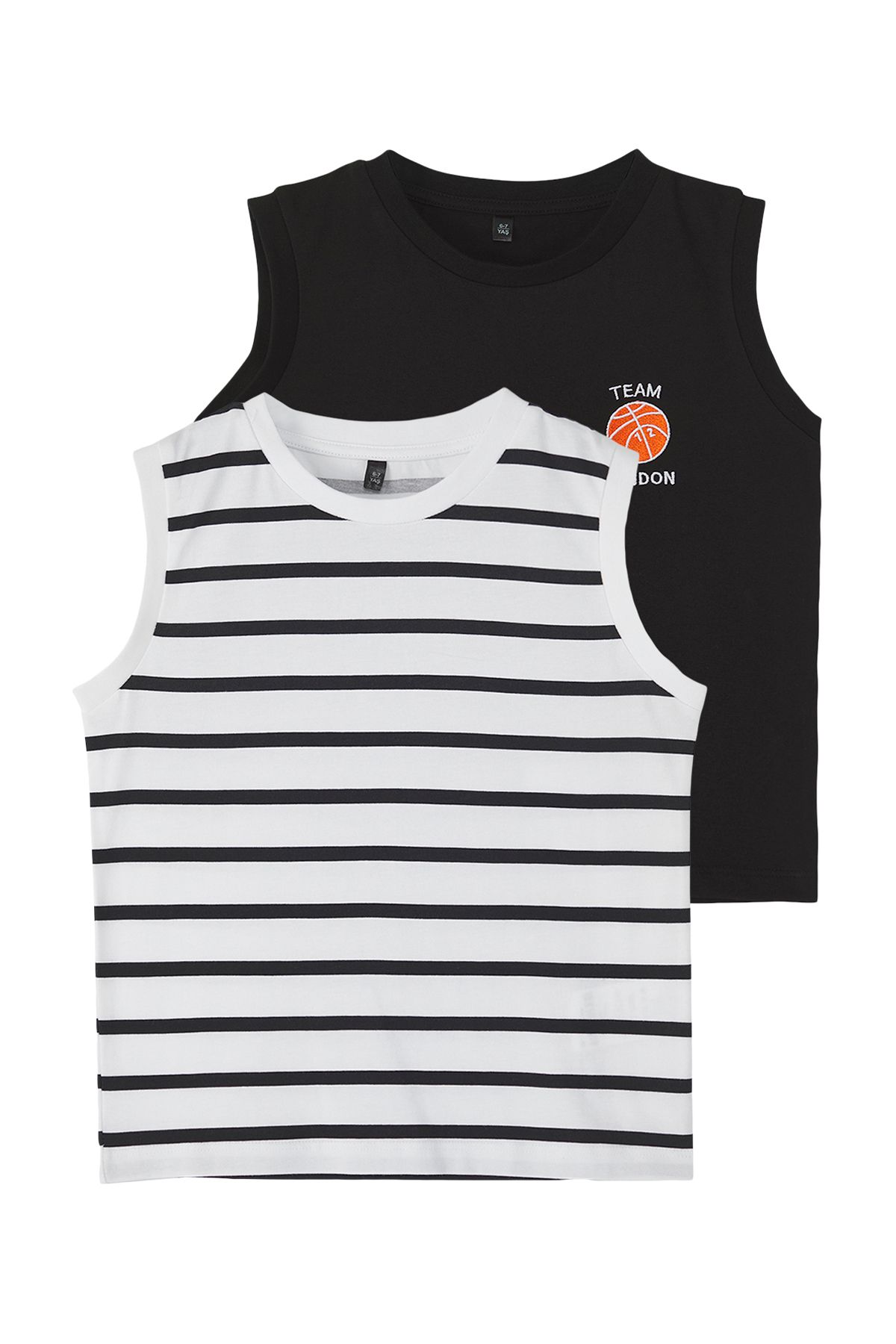 TRENDYOLKIDS-Schwarz-Ecru 2er-Pack Baumwoll-Unterhemden für Jungen TKDSS25AL00009 1