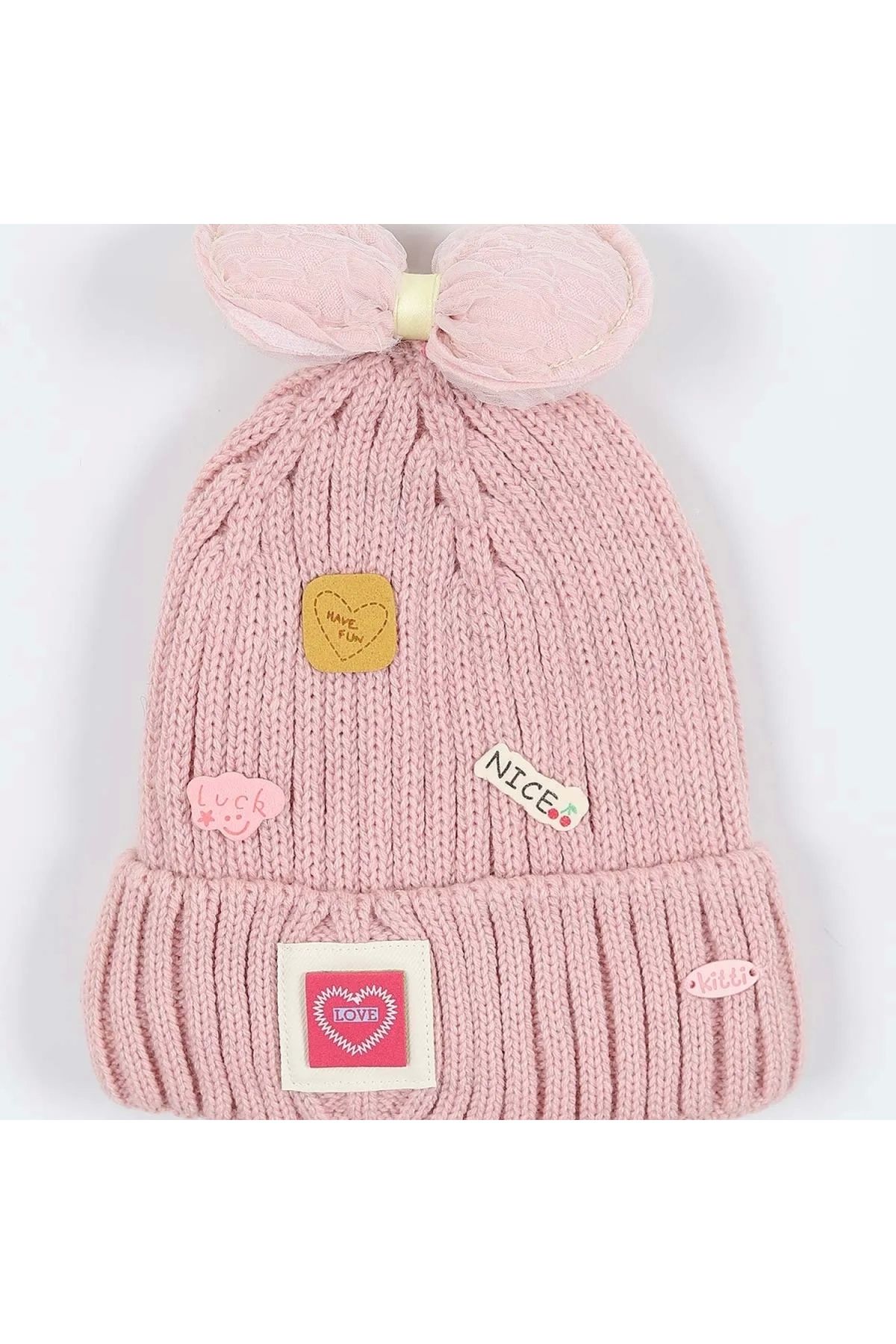 Kitti Çocuk Kız Kulaklı Bere (4-8 Yaş) K24130-02 Soft Pembe