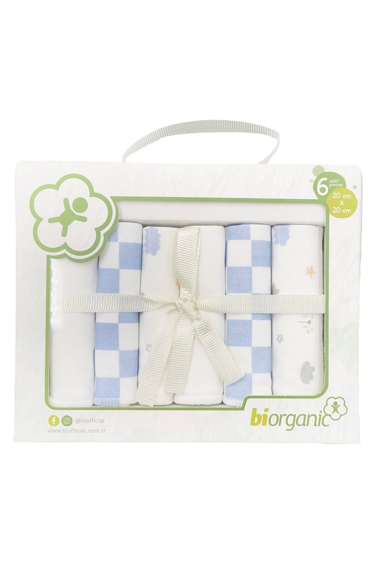 Bibaby-Blue Biorganic Patterned 6-Piece Combed Cotton Handkerchief - 57759 2