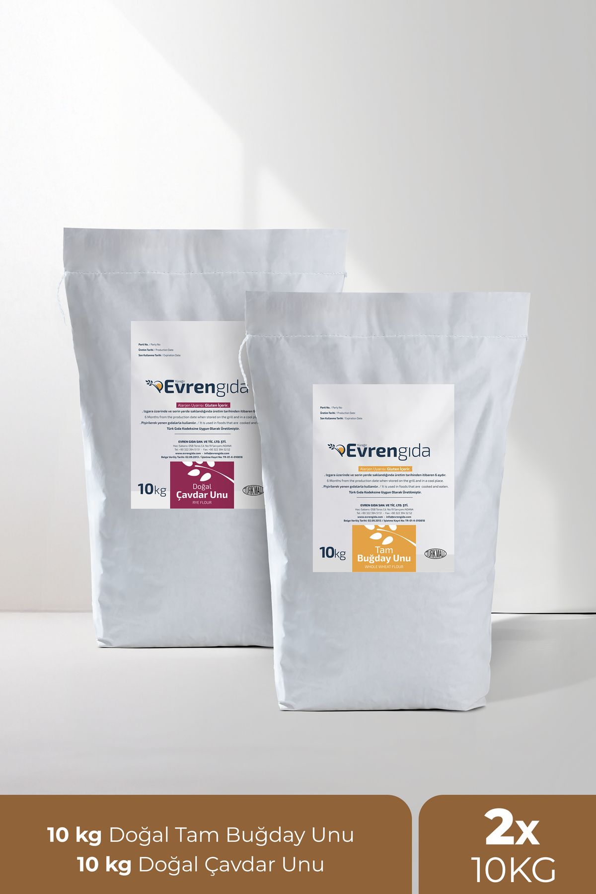 YÜREĞİR EVREN Doğal Tam Buğday Unu ve Çavdar Unu (10 x2 kg)