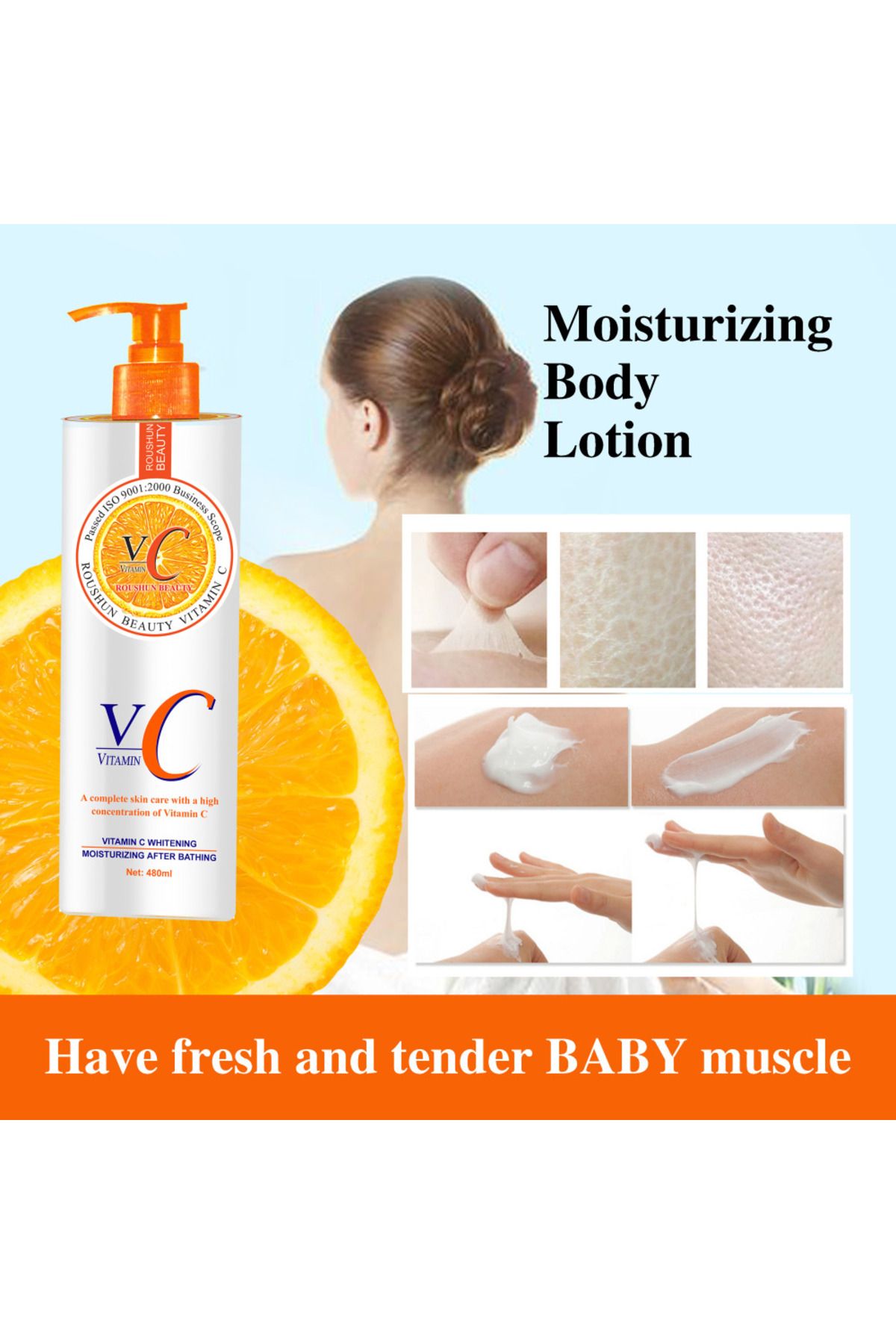 RousHun-Vitamin C Body Lotion – Brightening & Hydrating Formula for Radiant Skin (480ml) 5