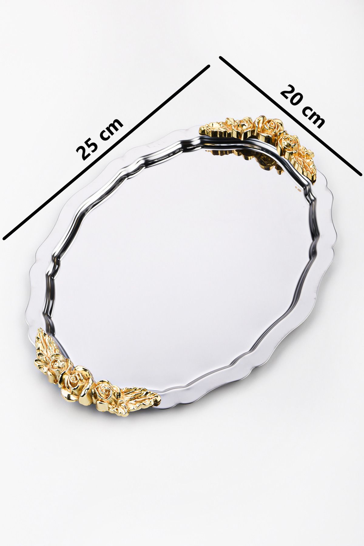 AHİR TİCARET-6 Pieces Oval-Cloud Model Rose Motif Coffee-Tea Presentation Tray 25 cm X 20 Xm 4