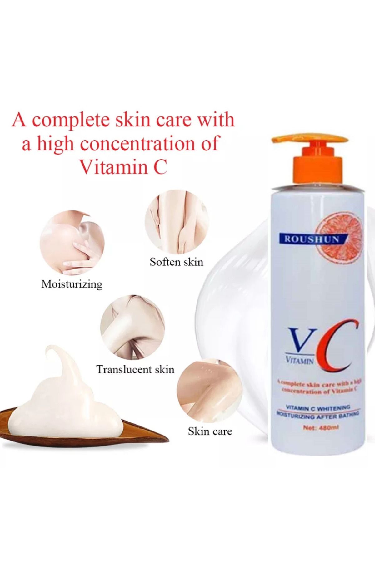 RousHun-Vitamin C Body Lotion – Brightening & Hydrating Formula for Radiant Skin (480ml) 3