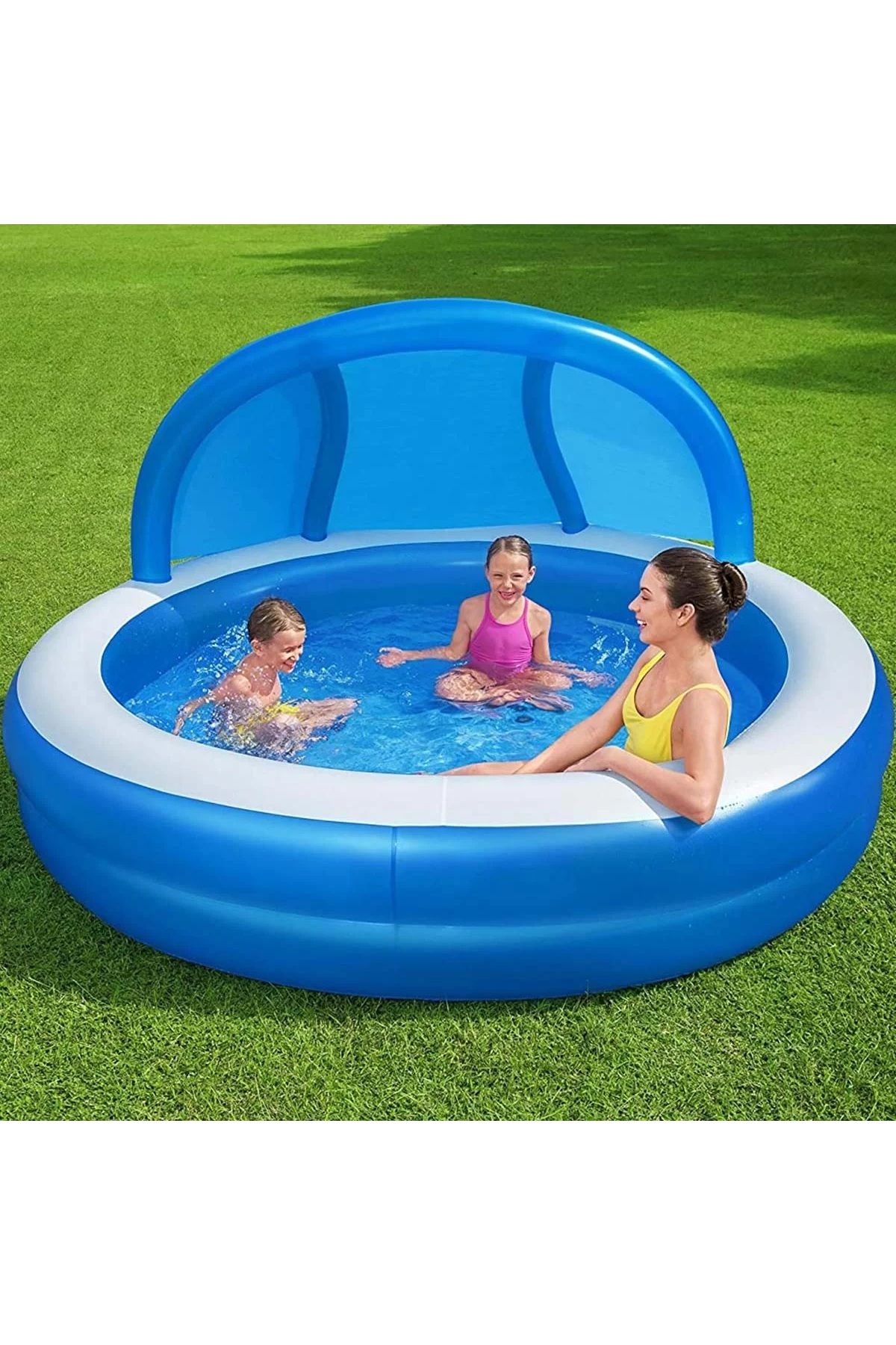 Gölgelikli ve Havuz İçinde Oturmalı Aile Büyük Boy Şişme Havuz 2.41 x 2.41 x 1.40 m.