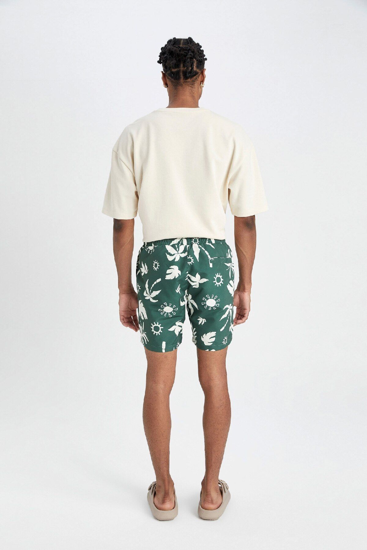 DeFacto-Kurze Badeshorts mit normaler Passform und gemustertem Netzfutter D4517ax24hs 7