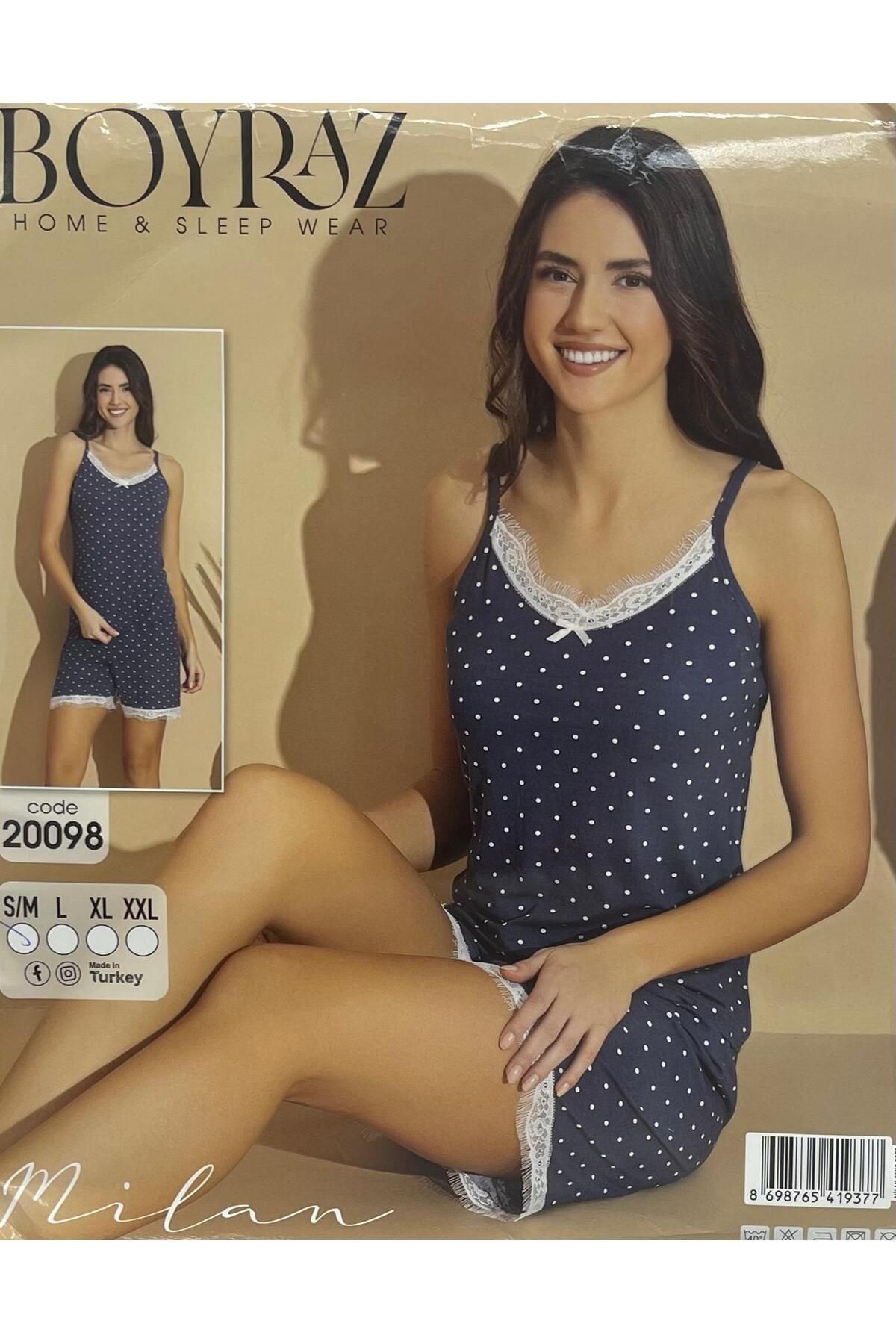 BOYRAZ LACİVERT BEYAZ NOKTALI ÇOK RAHAT MİLAN KUMAŞ YAZLIK PİJAMA