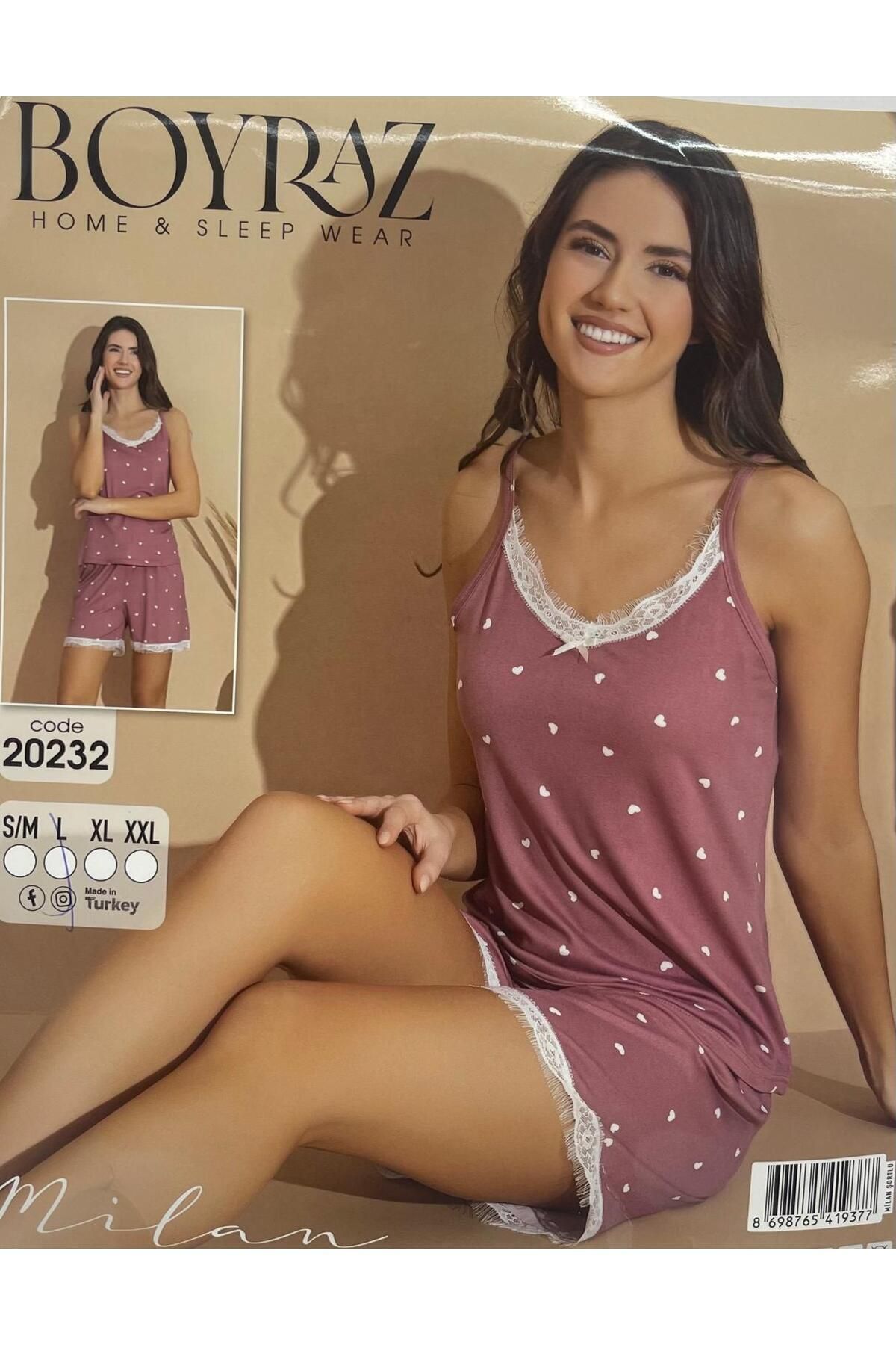 BOYRAZ ASKILI PEMBE ŞIK PİJAMA TAKIMI
