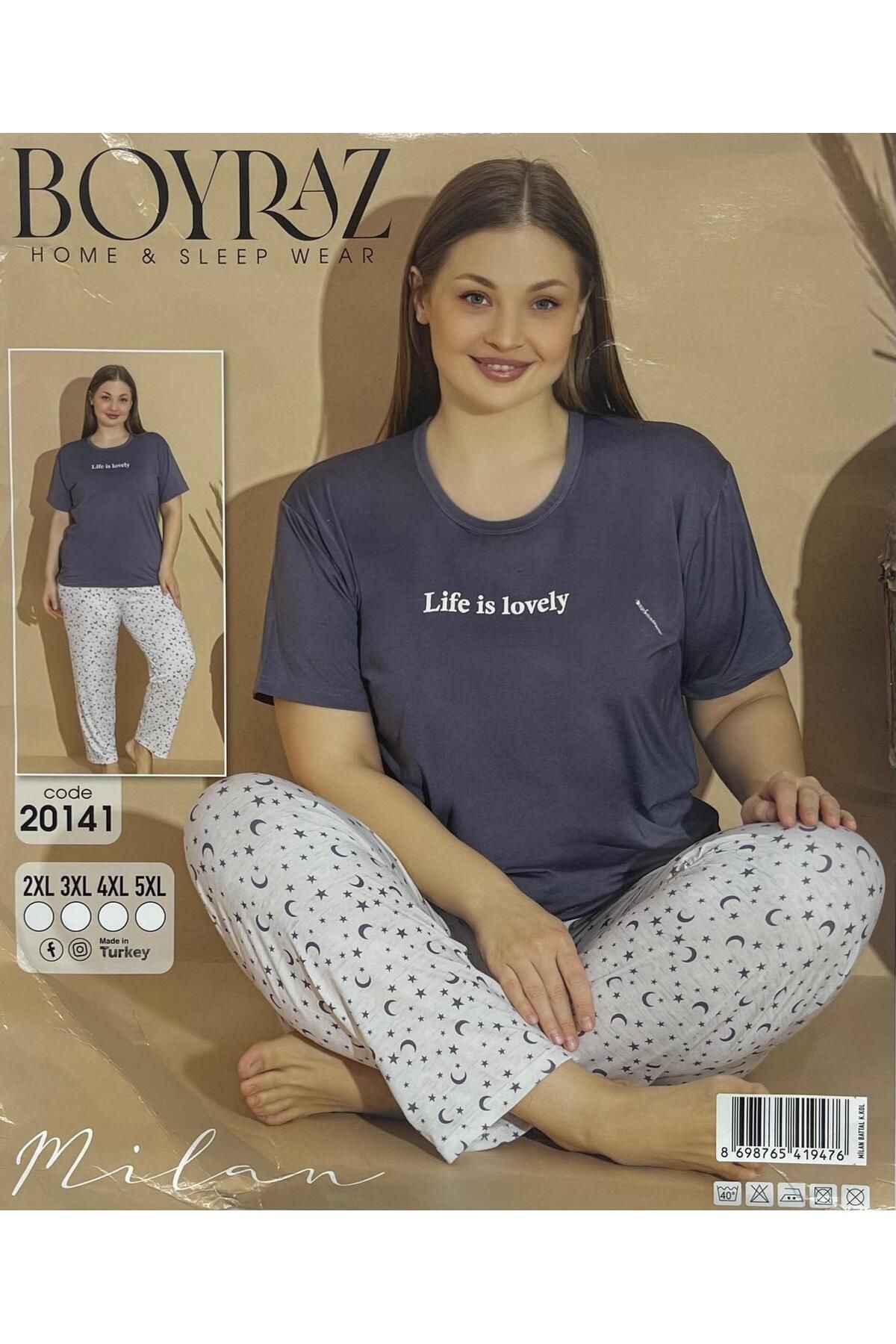 BOYRAZ GRİYE DÖNÜK LACİVERT RENK AY DESENLİ PİJAMA TAKIM