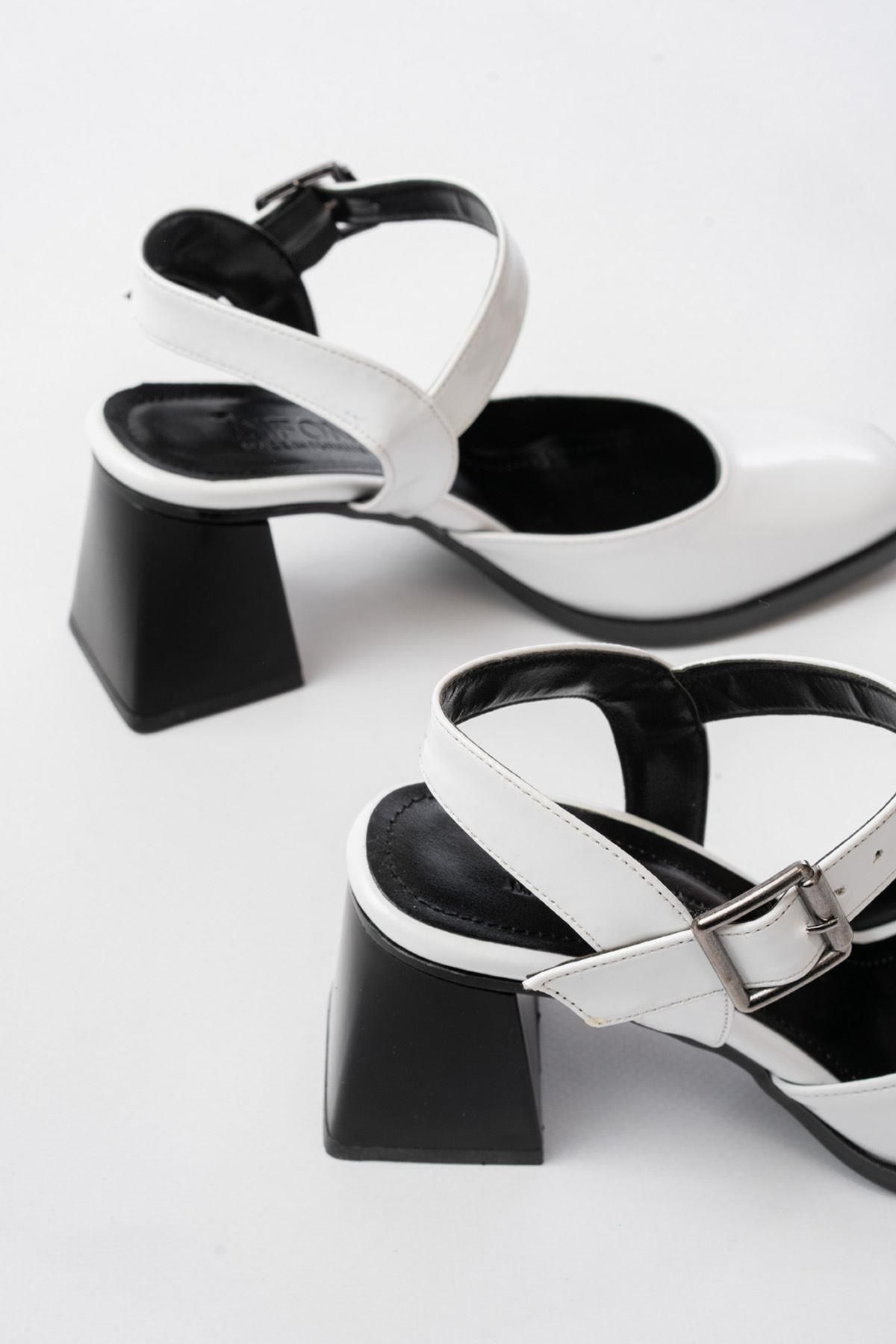 Aymood-İnf-40450 White Patent Leather Daily Open Back Heeled Shoes 4