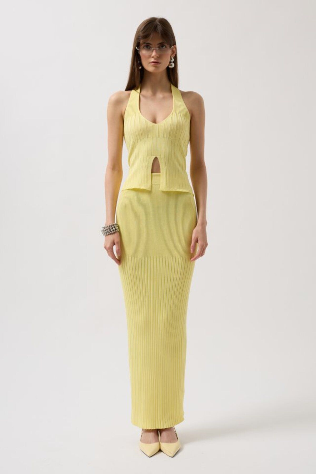 MRA Fashion V Detay Dokulu Crop Bluz