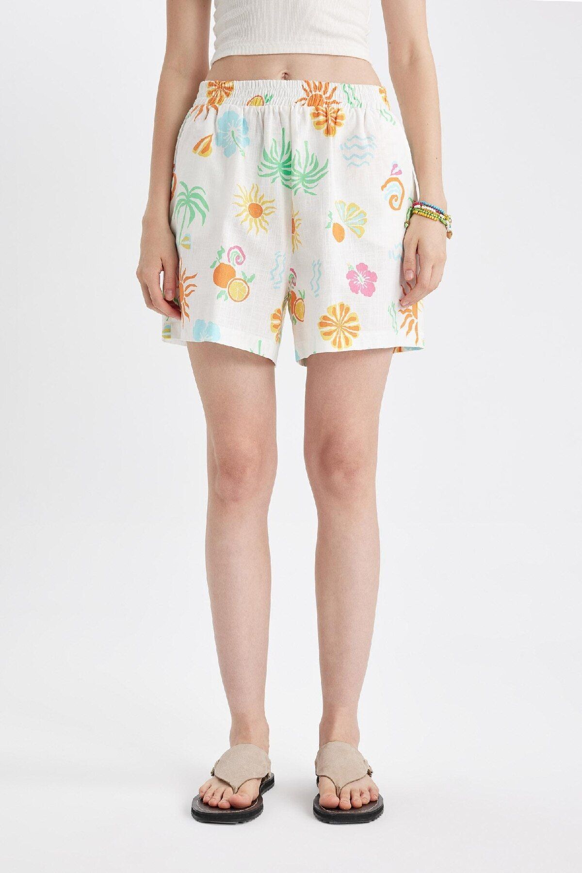 DeFacto-Flamed Cotton Shorts - Cool Patterned, Regular Waist D4853AX24HS 7