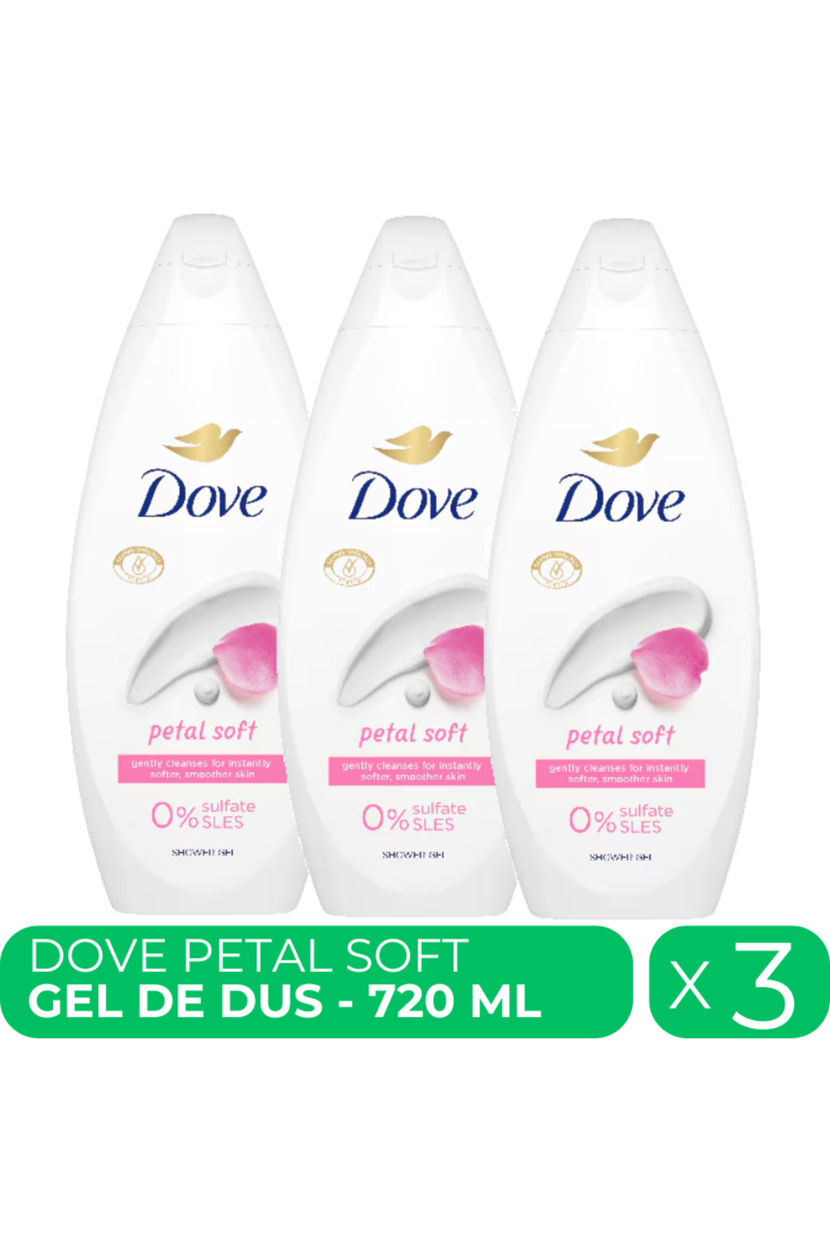 Dove Petal Soft, хидратиращ душ гел, 3 бр. x 720 мл