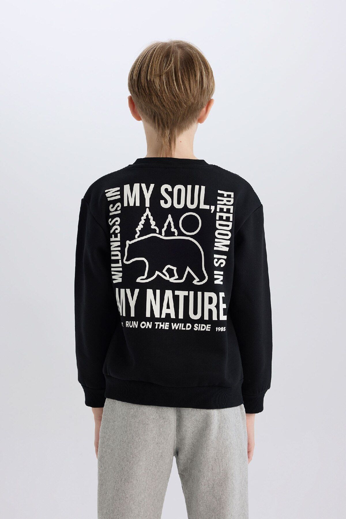 DeFacto-Boy's Crew Neck Back Printed Inside Soft Feather Sweatshirt D6227A824Cw 7
