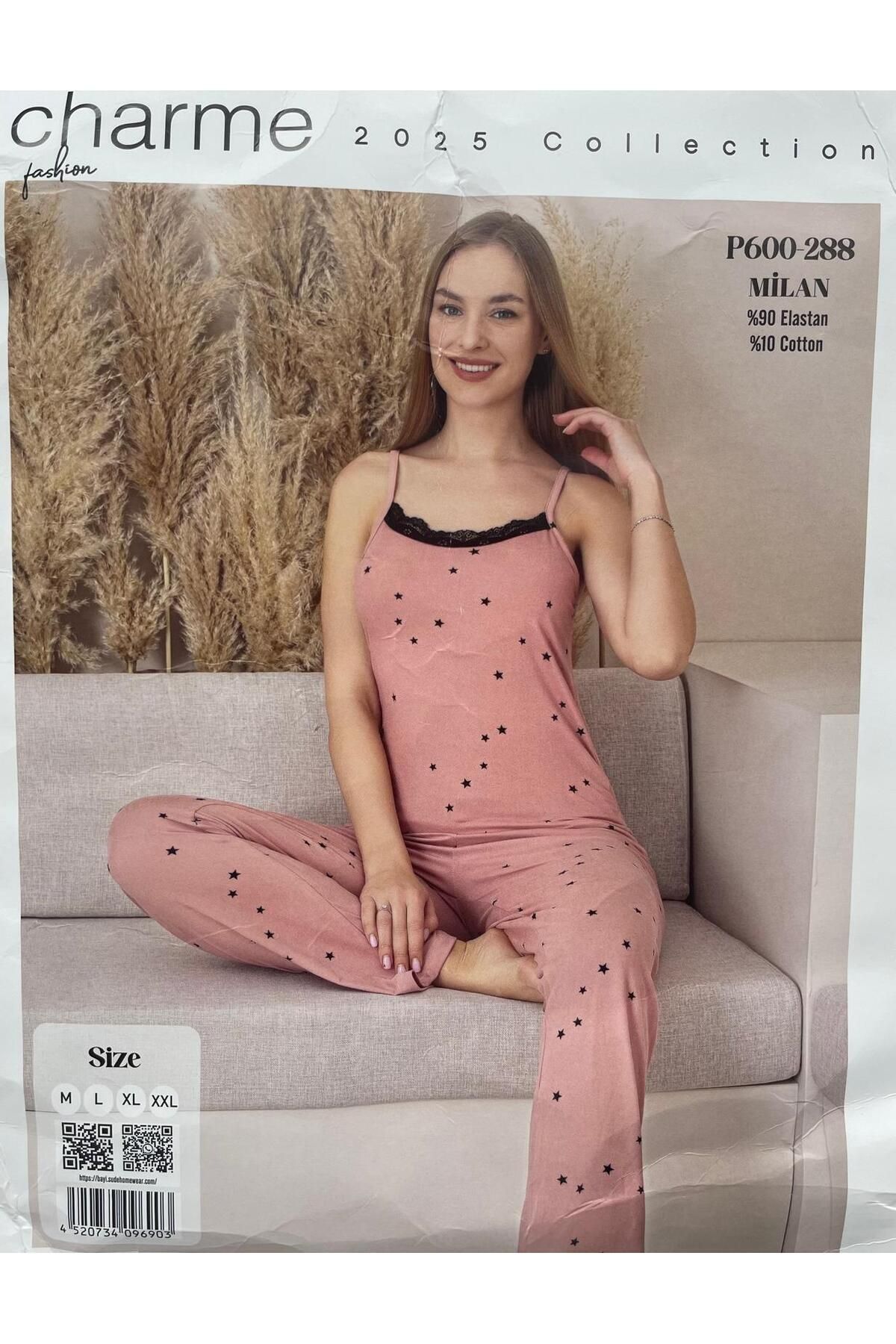 CHARME pembe ip askılı incecik milan kumaş pijama takımı 2345671111