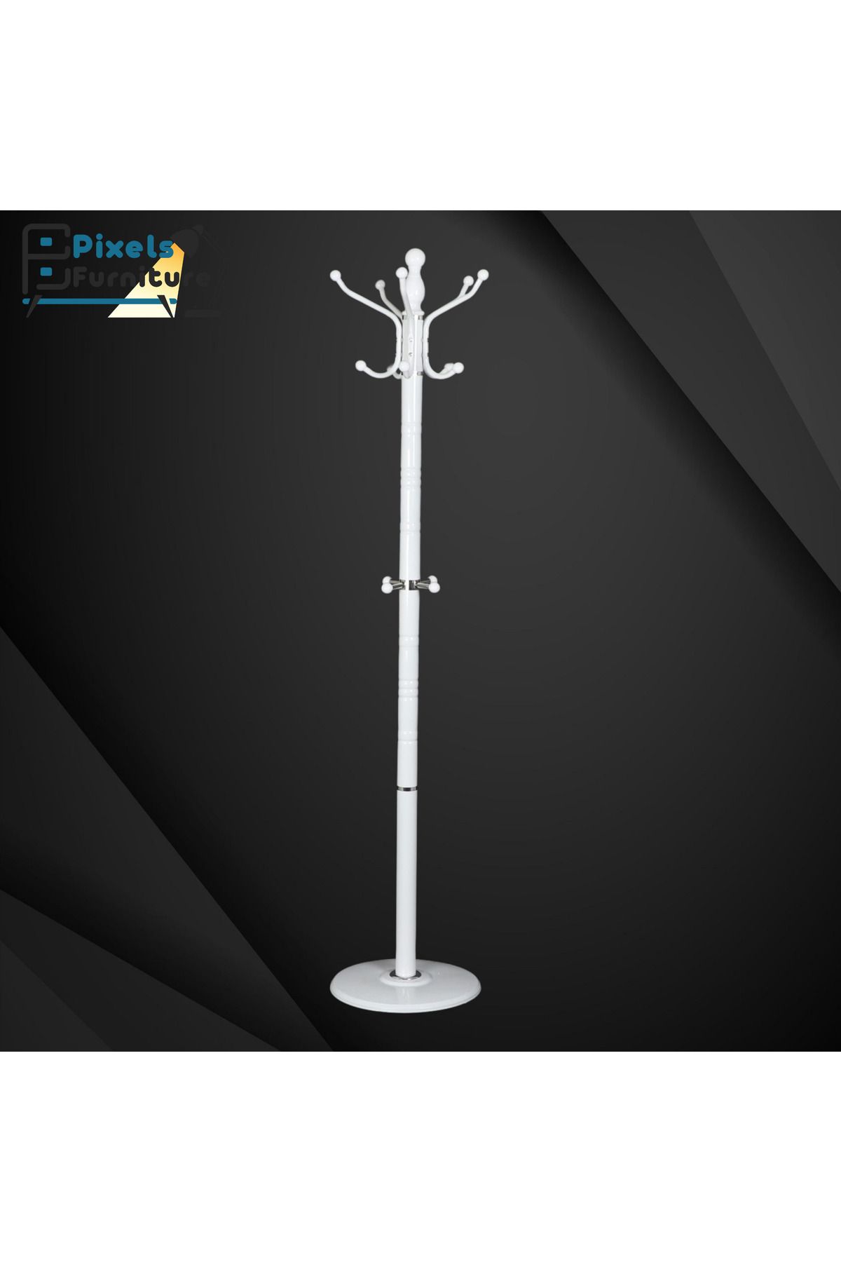 PixelsFurniture-Pixel Furniture Modern Design Metal Clothes Hanger, Marble Base with 14 Hooks for Hanging Clothes and Scarves 1