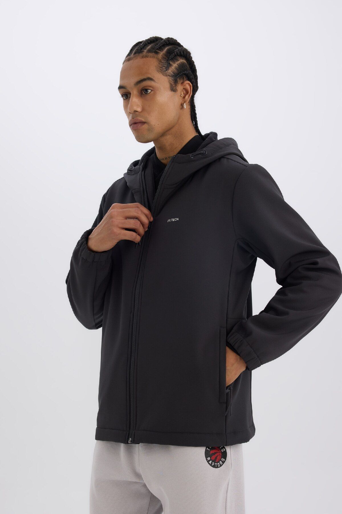 DeFacto-Defactofit Water Repellent Regular Fit Hooded Zip-Up Softshell Coat D6178Ax25Sp 4