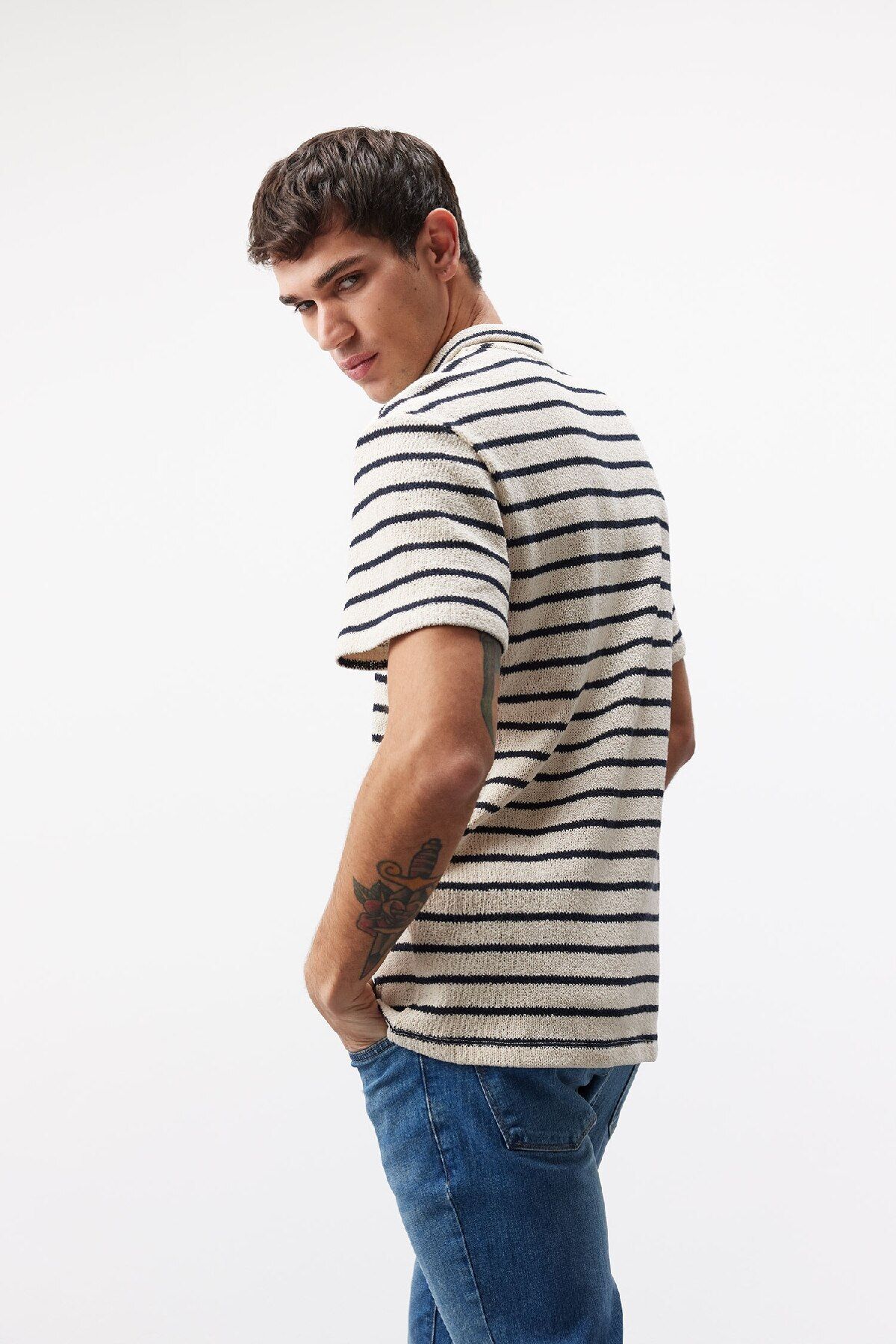 DeFacto-Regular Fit Striped Short Sleeve Polo T-Shirt B6532Ax25Sp 4