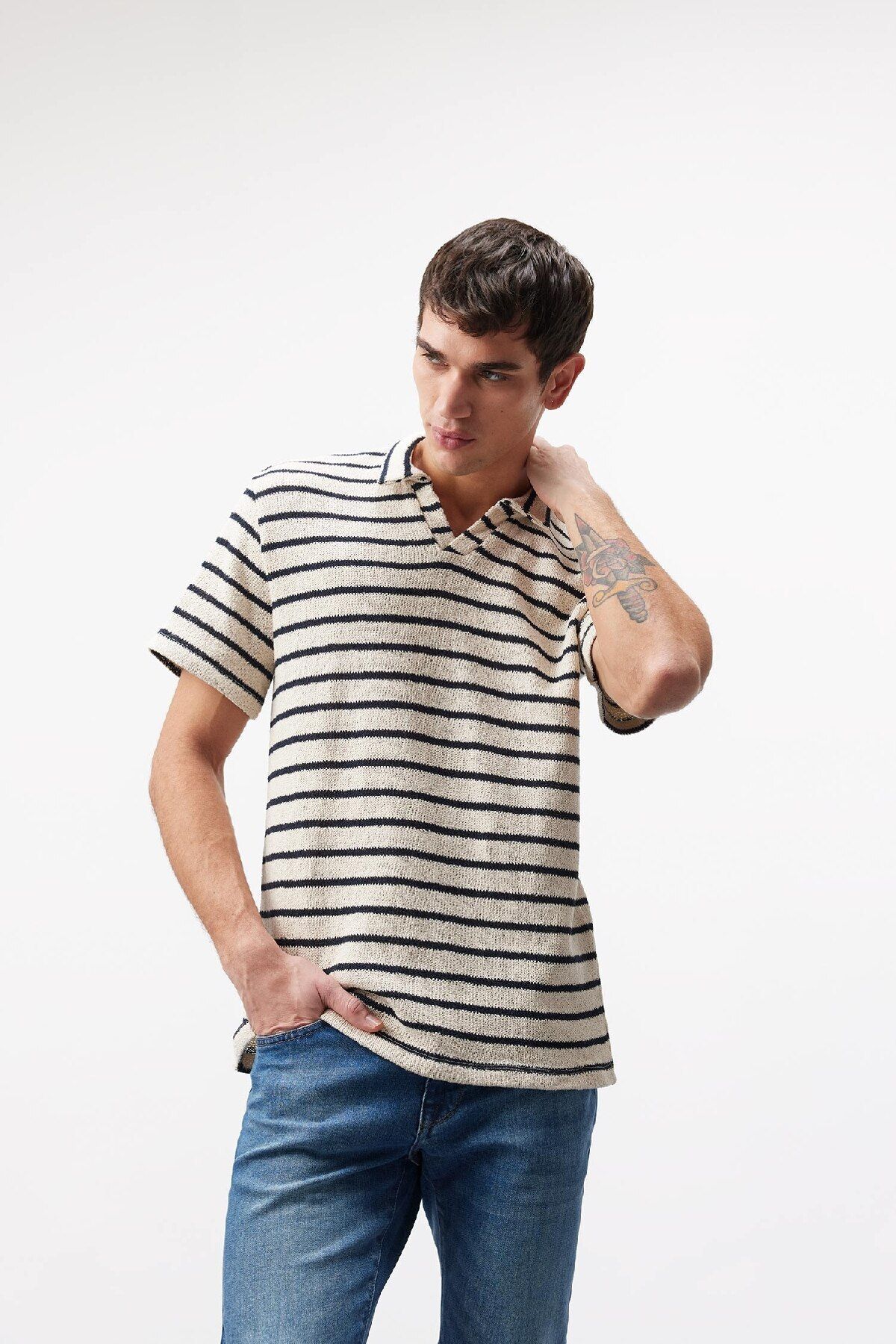 DeFacto-Regular Fit Striped Short Sleeve Polo T-Shirt B6532Ax25Sp 3