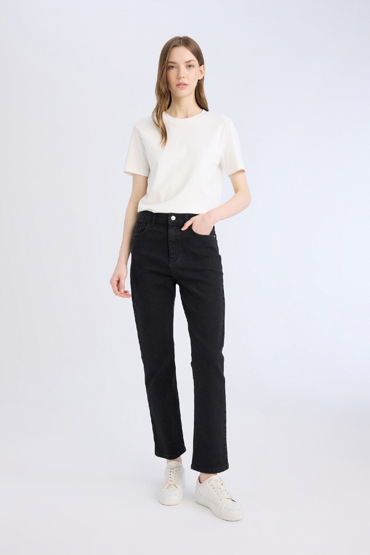 DeFacto-Mary Vintage Straight Fit High Waist Straight Leg Lange Jeanshose D8180AX25SP 3