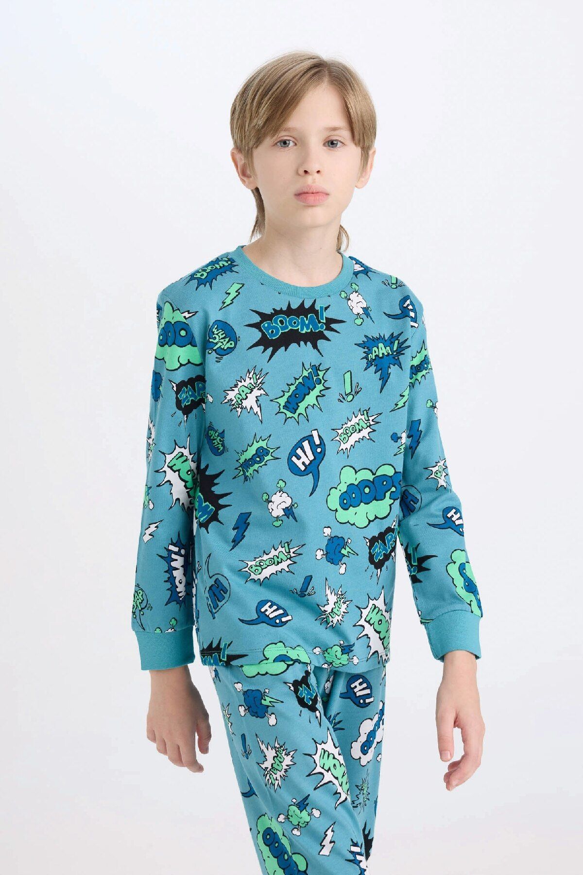 DeFacto-Boy's Pajama Set Patterned Long Sleeve Top Elastic Waist Long Bottom D6322A824Wn 3