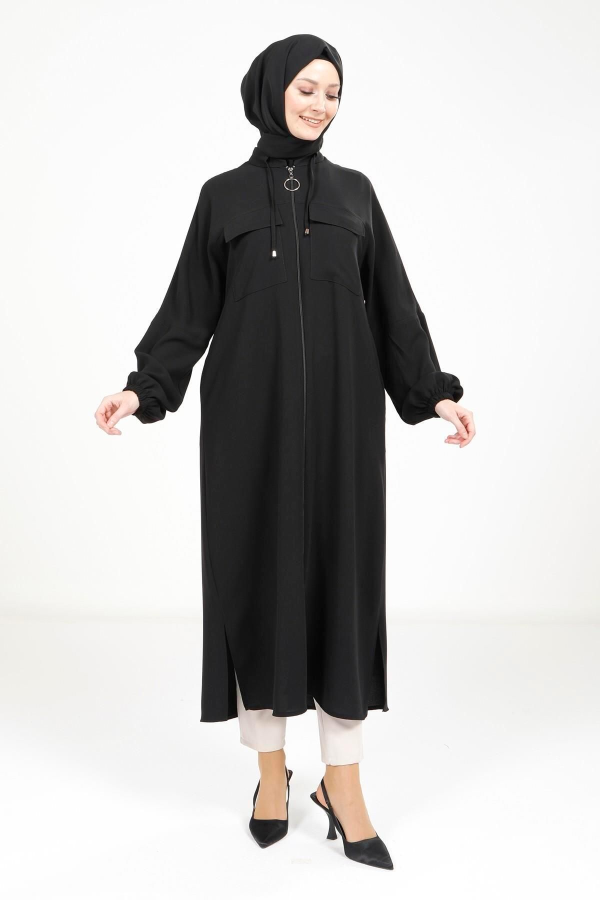 ژاکت پوشیده زنانه NEASSETTE HIJAB لباس سیاه 4122 SAFARI Beyza