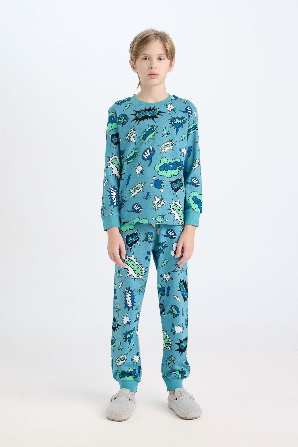 DeFacto-Boy's Pajama Set Patterned Long Sleeve Top Elastic Waist Long Bottom D6322A824Wn 2