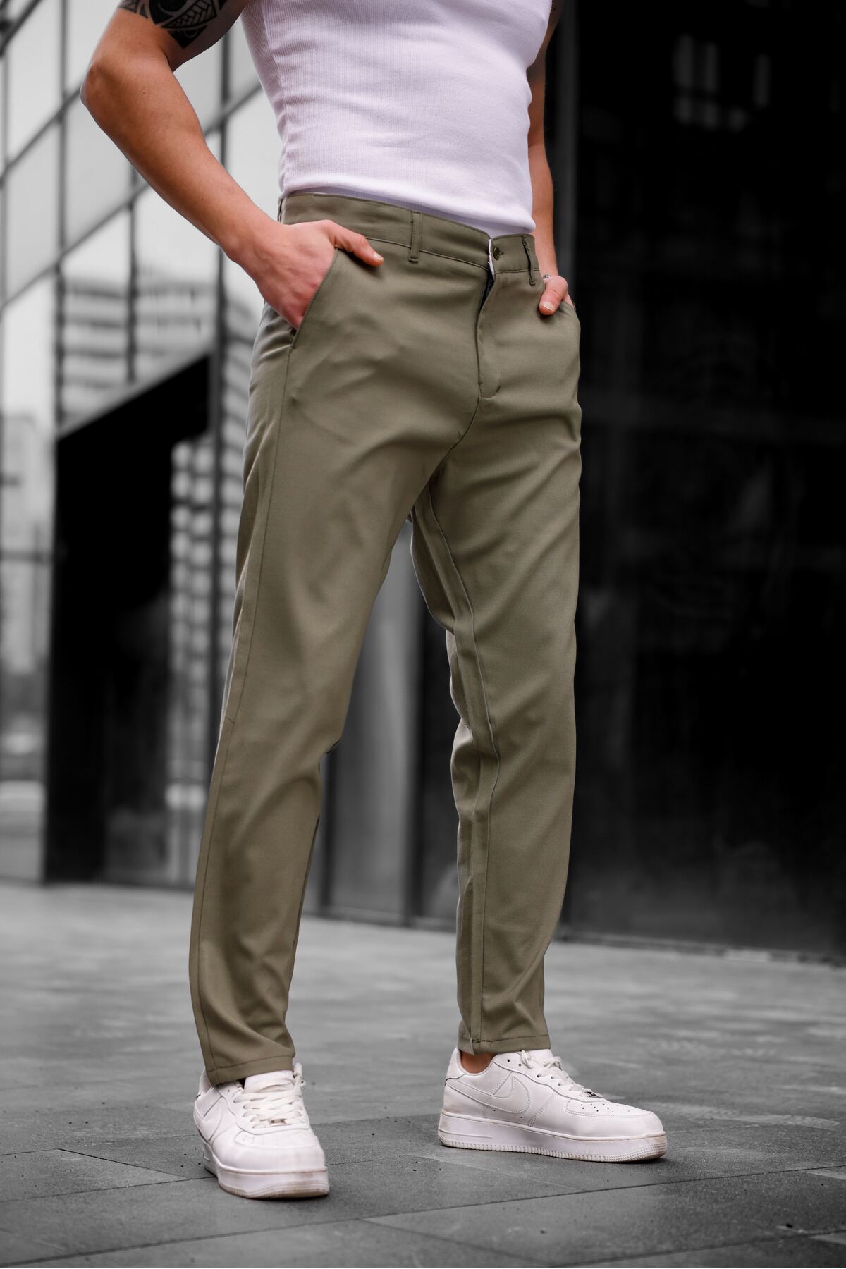 COMBİNE MİCHAİL-Ανδρικό υφασμάτινο παντελόνι Slim Fit Μοντέλο KHAKI 8