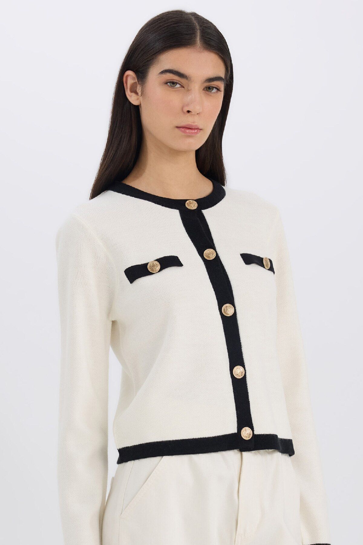 DeFacto-Regular Fit Crew Neck Buttoned Basic Plain Knitwear Cardigan C1482Ax25Sp 1