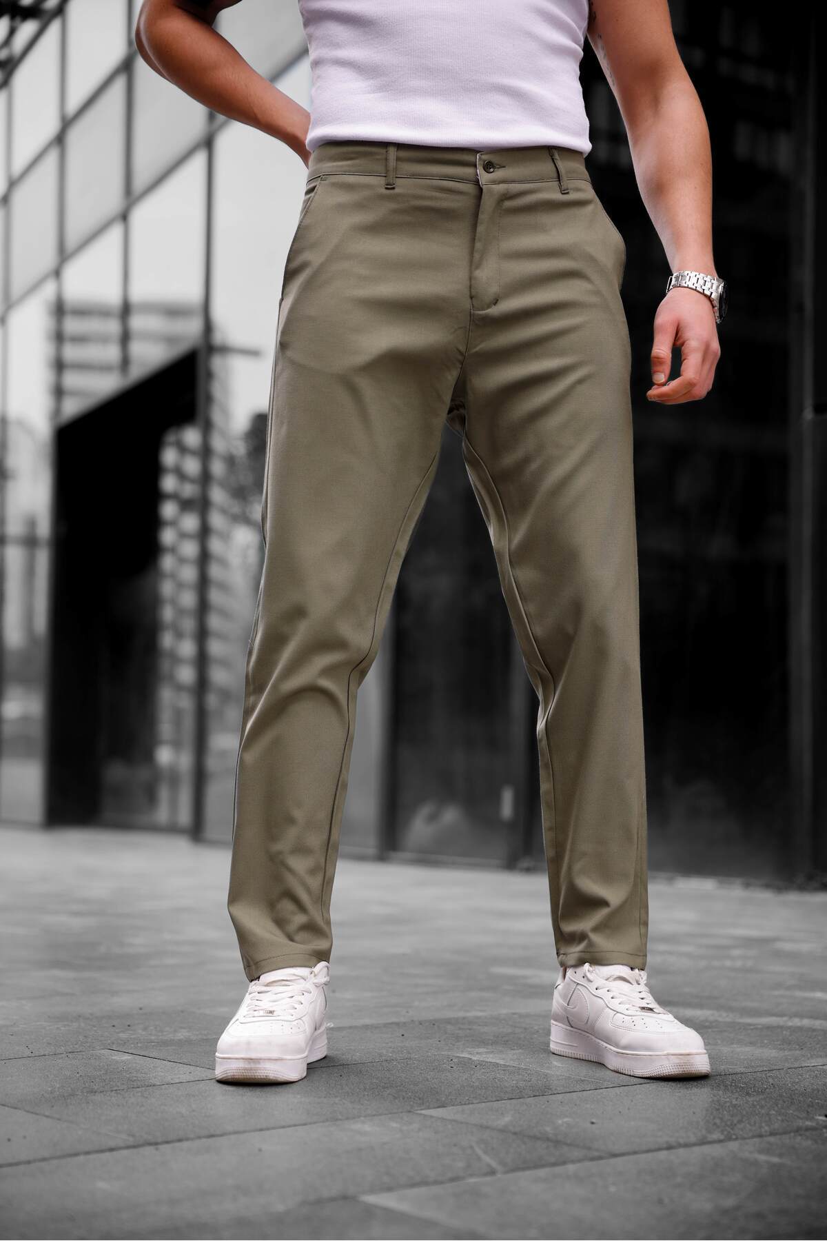 COMBİNE MİCHAİL-Ανδρικό υφασμάτινο παντελόνι Slim Fit Μοντέλο KHAKI 6