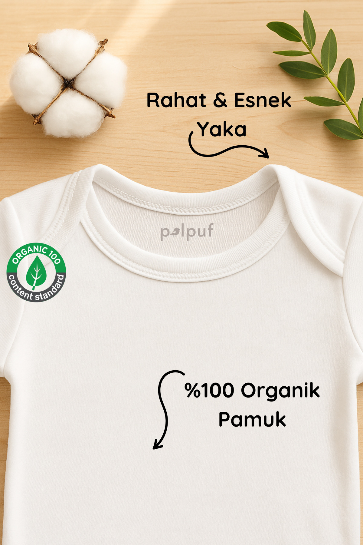 Polpuf 4lü Bebek Body Zıbın %100 Organik Pamuk Bebek Atlet Çıt Çıtlı Badi Beyaz fotoğrafı 5 (önizleme)