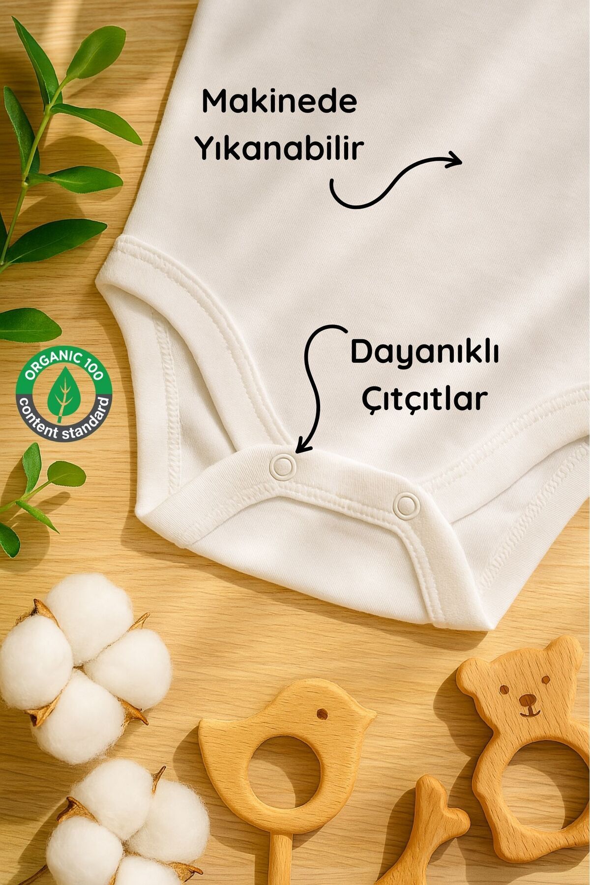 Polpuf 4lü Bebek Body Zıbın %100 Organik Pamuk Bebek Atlet Çıt Çıtlı Badi Beyaz fotoğrafı 4 (önizleme)