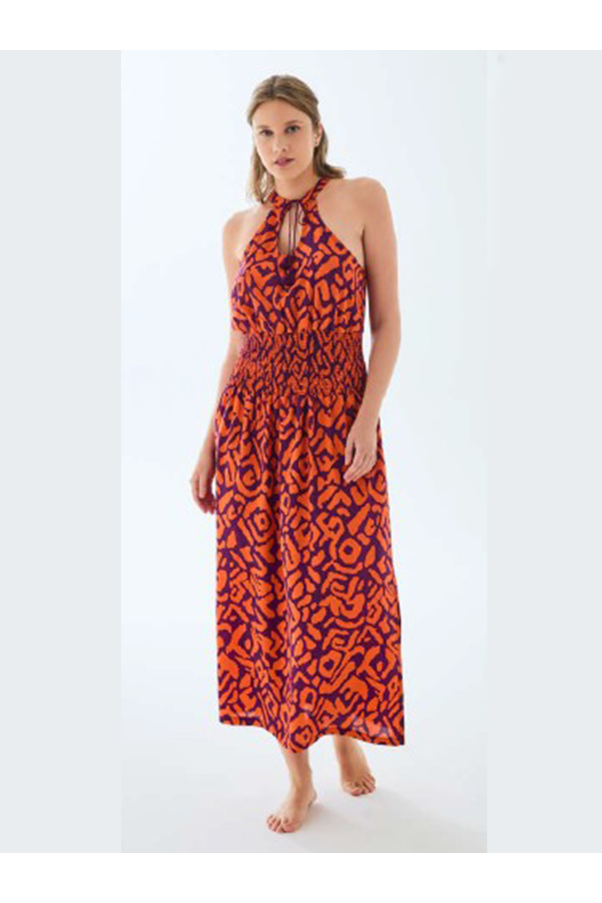 Edam İç Giyim Kadın Kolsuz Boyundan Askılı Kırmızı Desenli Gecelik