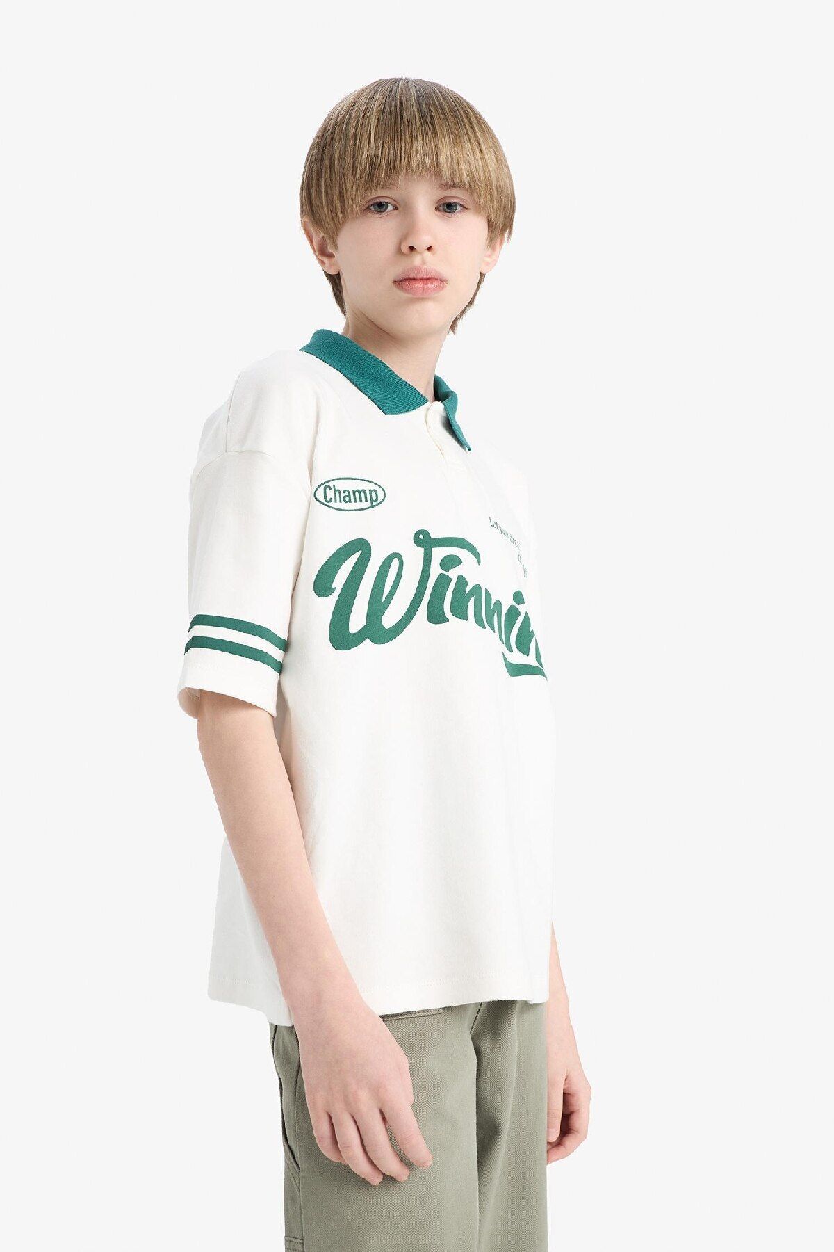 DeFacto-Boy Oversize Wide Fit Printed Short Sleeve Polo T-Shirt D9181A825Sm 4