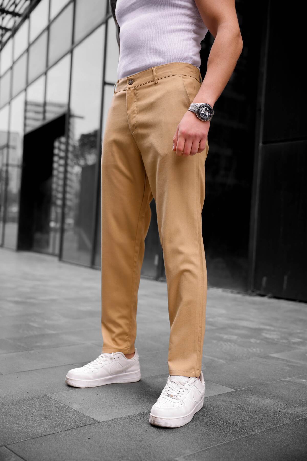 COMBİNE MİCHAİL-Slim Fit Men's Fabric Trousers Light Brown 3