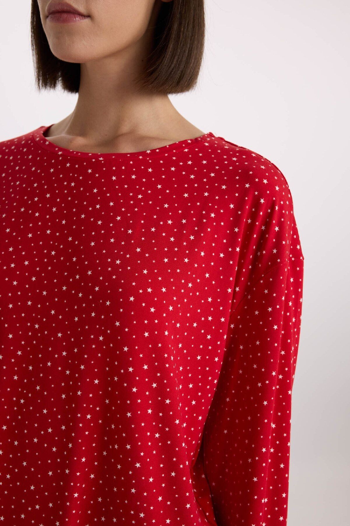 DeFacto-Fall in Love Pajamas Set Softshell Long Sleeve Top Elastic Waist Long Bottom D9183Ax24Wn 4