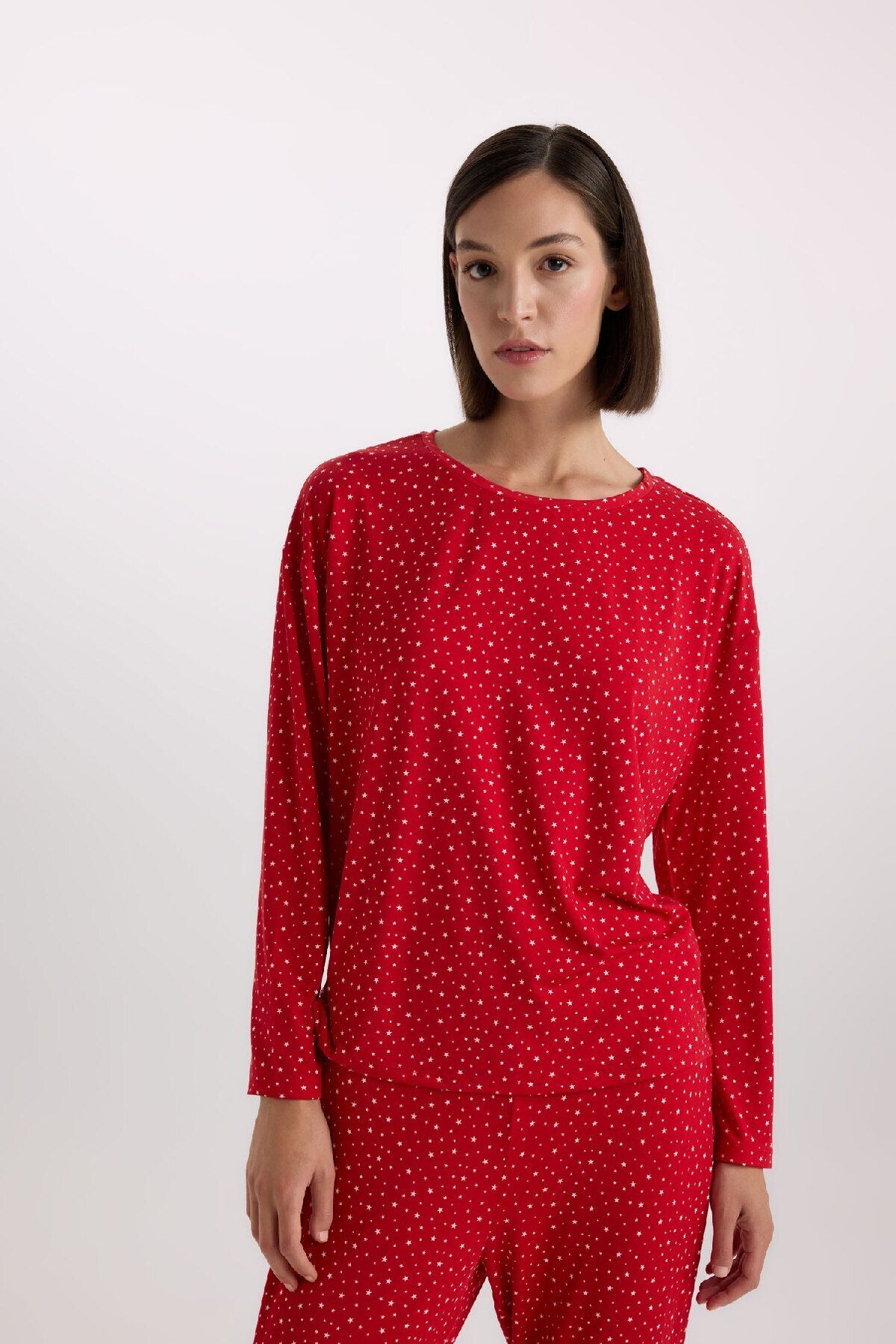 DeFacto-Fall in Love Pajamas Set Softshell Long Sleeve Top Elastic Waist Long Bottom D9183Ax24Wn 3