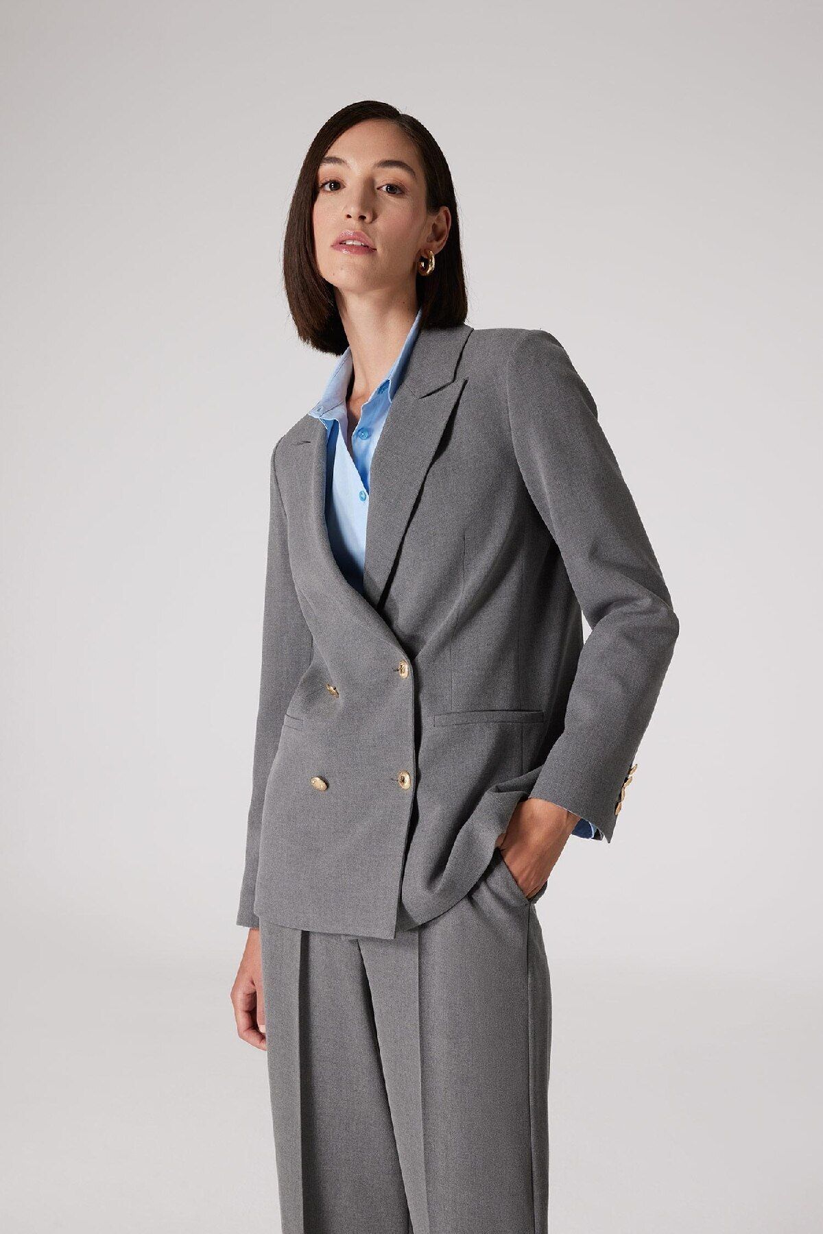 DeFacto-Sorbe X Double Breasted Collar Basic Plain Button Blazer Jacket D9922Ax24Au 4