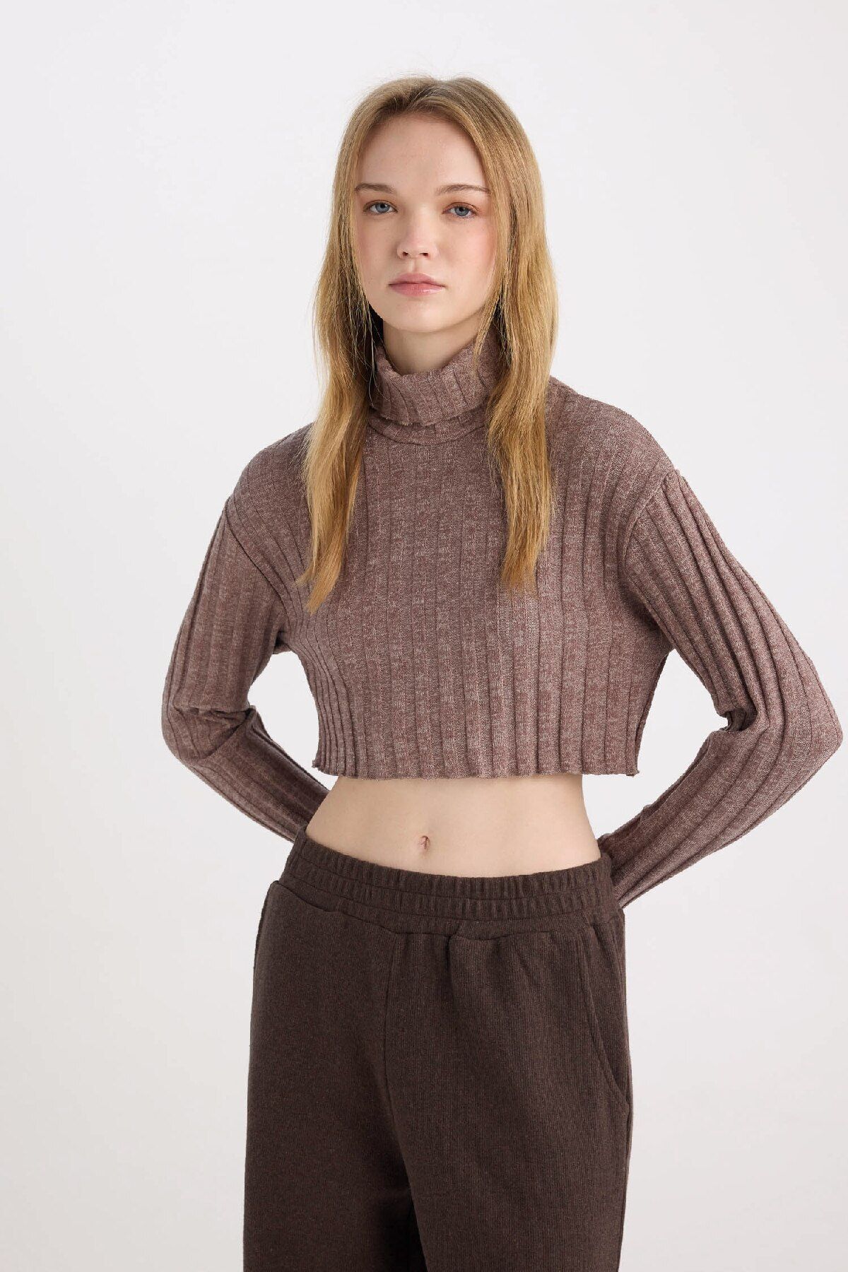 DeFacto-Cool Turtleneck Crop Top Basic Απλό Μακρυμάνικο Μπλουζάκι Καμιζόλα E1673ax24wn 4