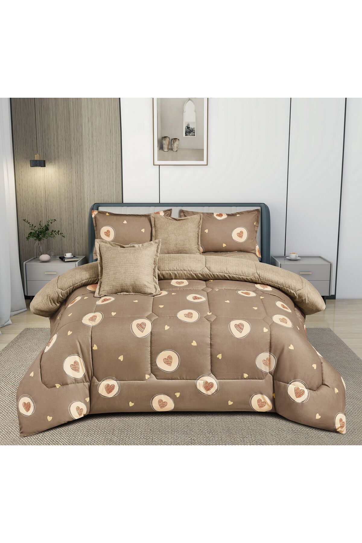 mingle-Summer King Size Double Bedspread Set - Microfiber - Printed, 6 Pieces, High Quality, 230*250 1