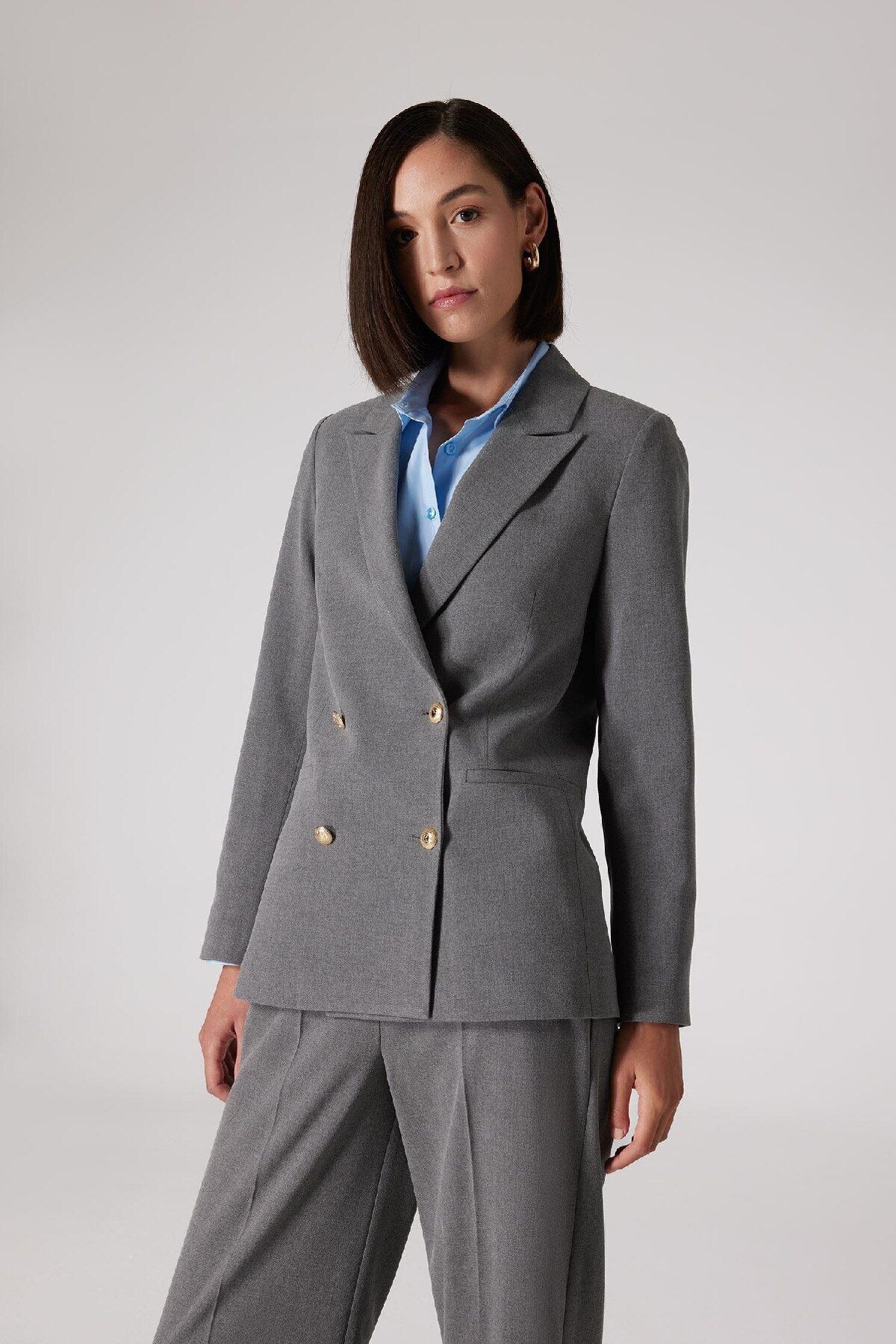 DeFacto-Sorbe X Double Breasted Collar Basic Plain Button Blazer Jacket D9922Ax24Au 2