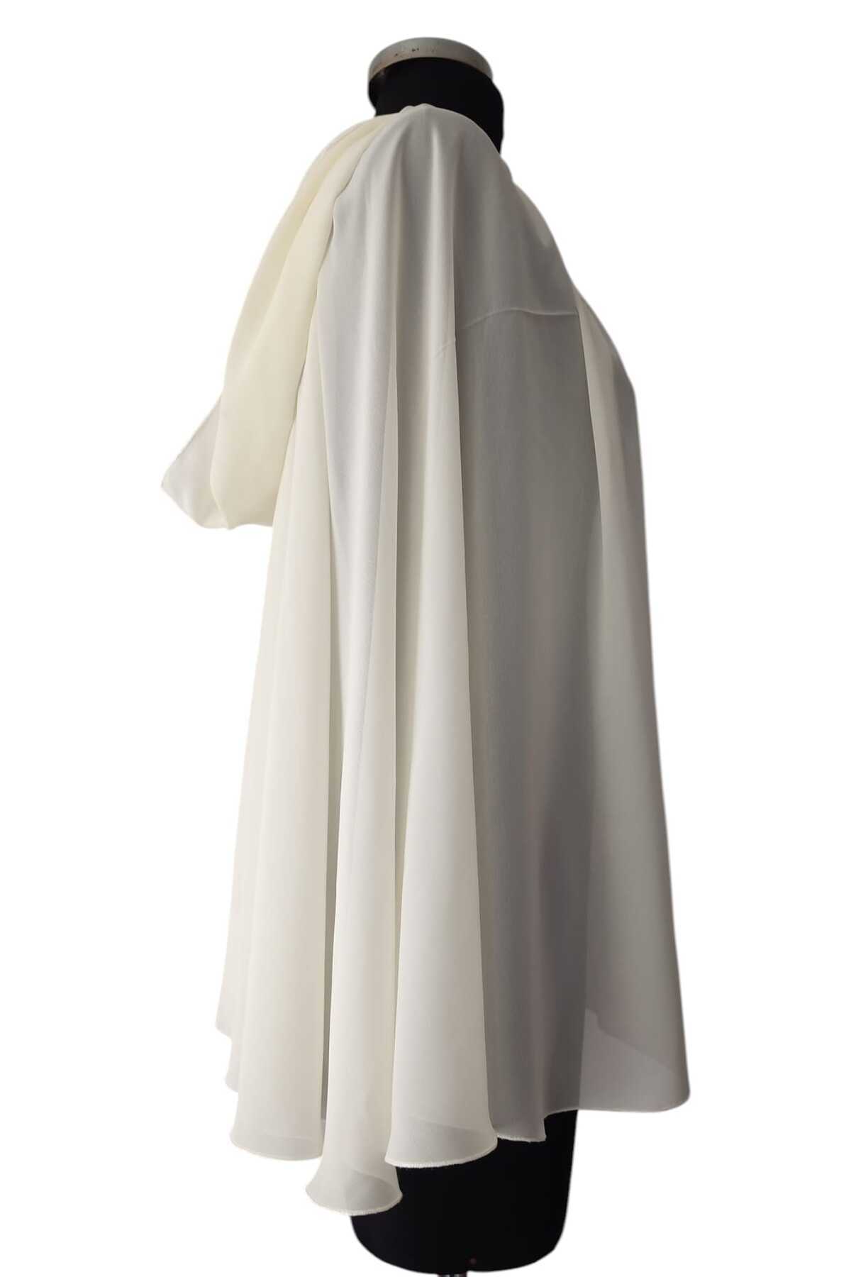 MODA NUR-Cream Colored Bridal Bolero Cape, Chiffon Design with Cap 5