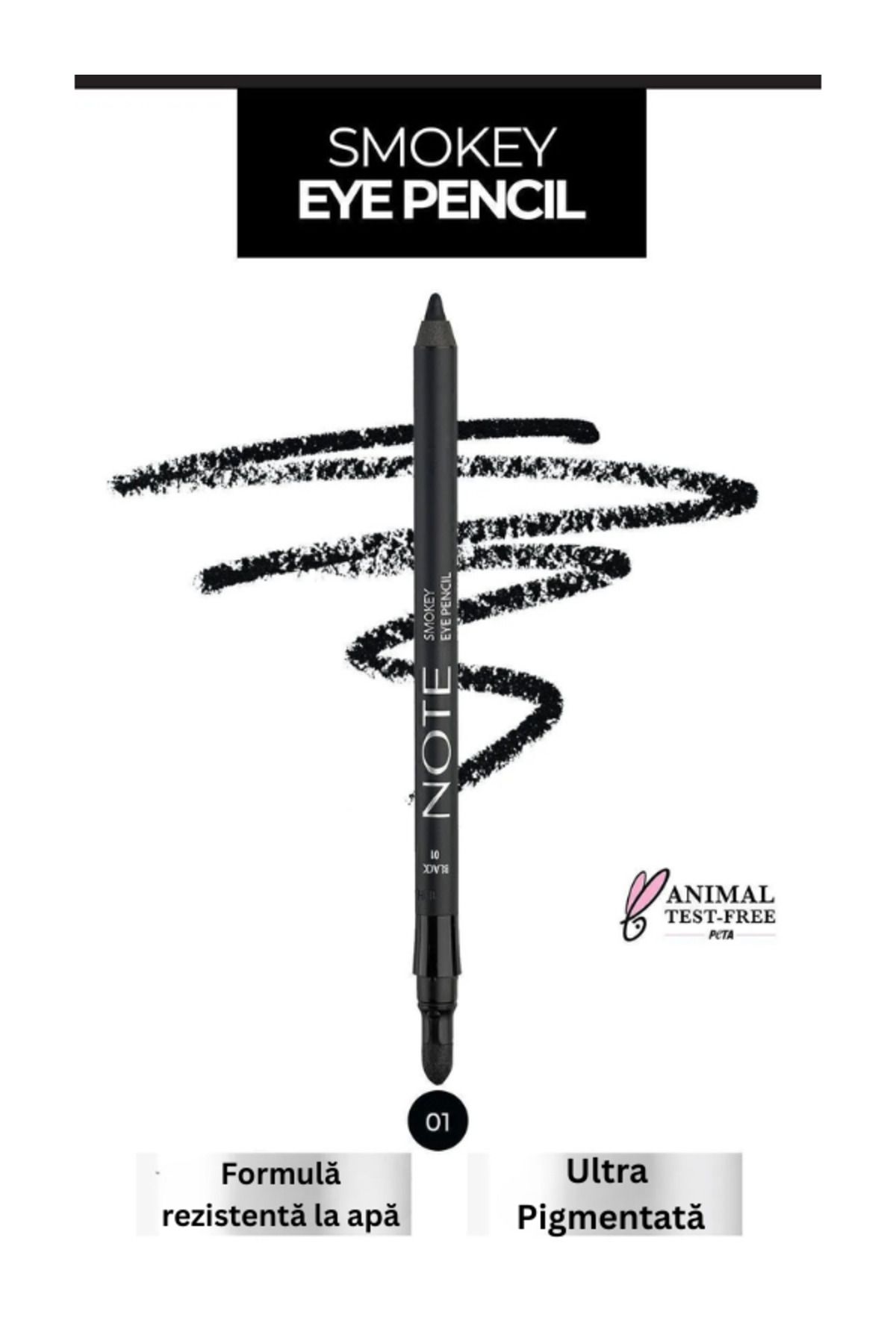 NOTE Creion De Ochi Smokey Rezistent La Apă Cu Aplicator – 01 Black – Negru - One Size