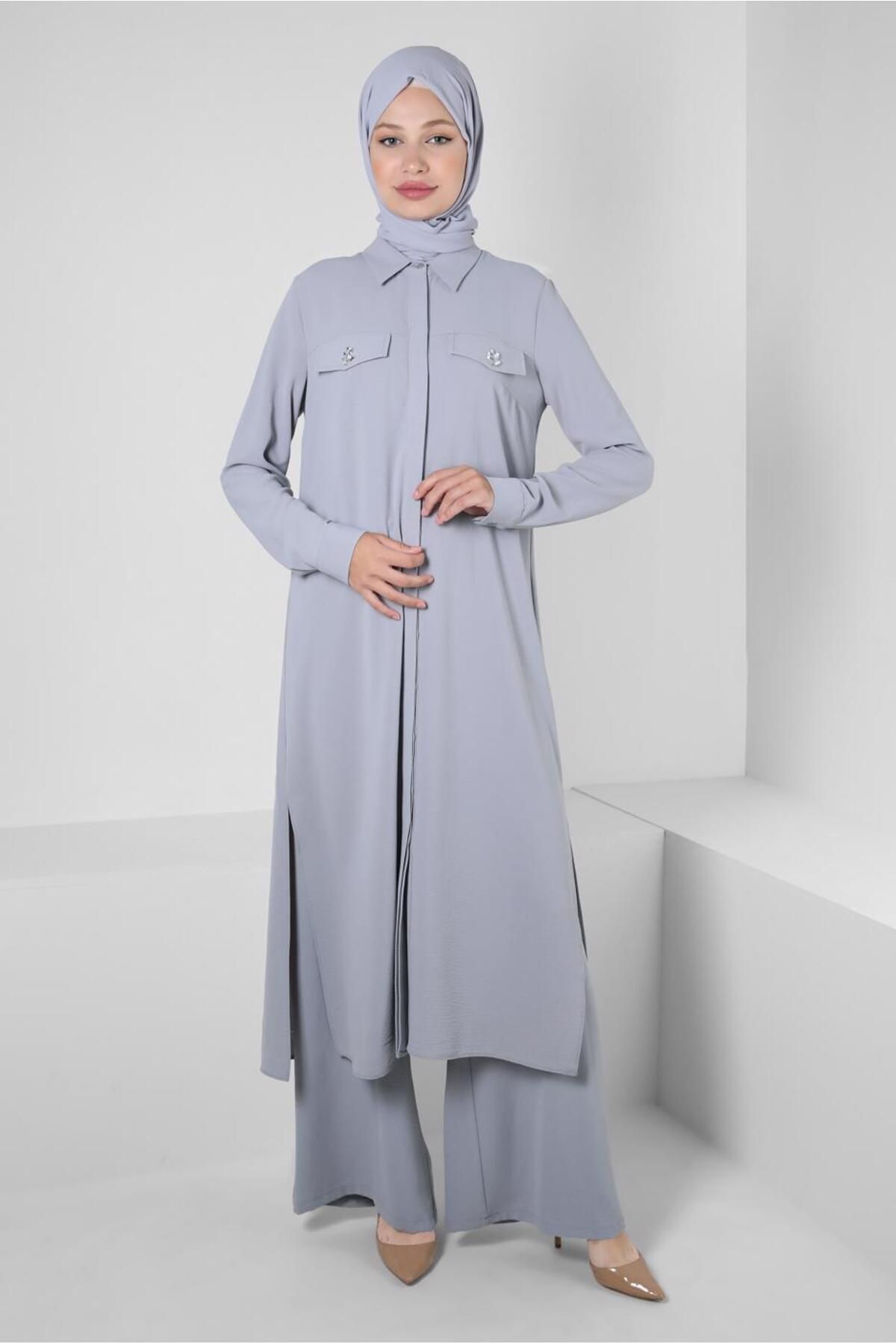 تونیک سنگ یقه پیراهن با جزئیات 43815 Alvina