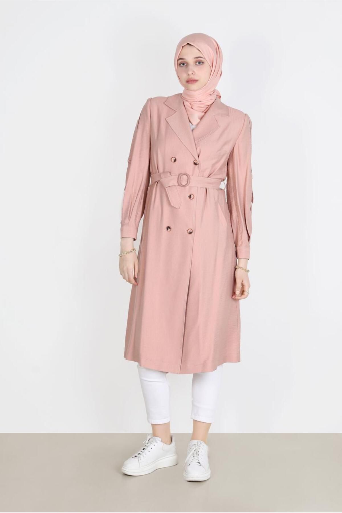 مانتو کمربند دکمه دار 10570 Alvina