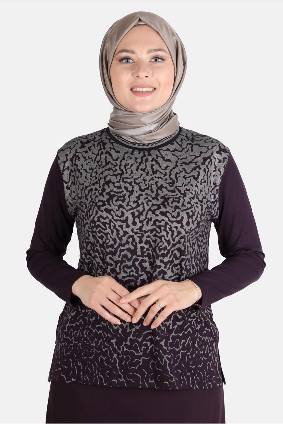 بلوز ویسکوز بافتنی طرح دار 20248 Alvina