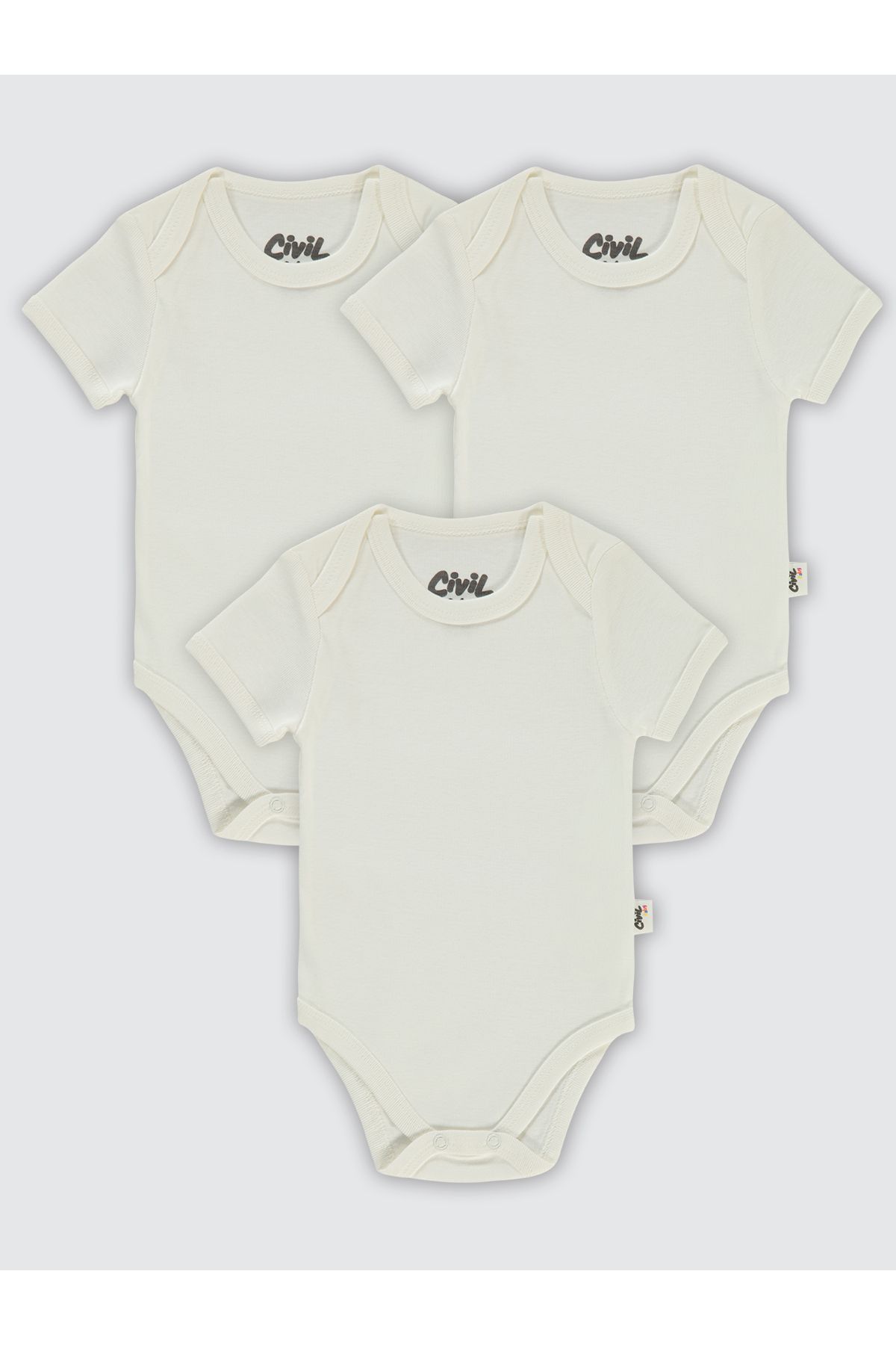 Civil Baby Bebek 3'lü Çıtçıtlı Badi 3-9 Ay Beyaz