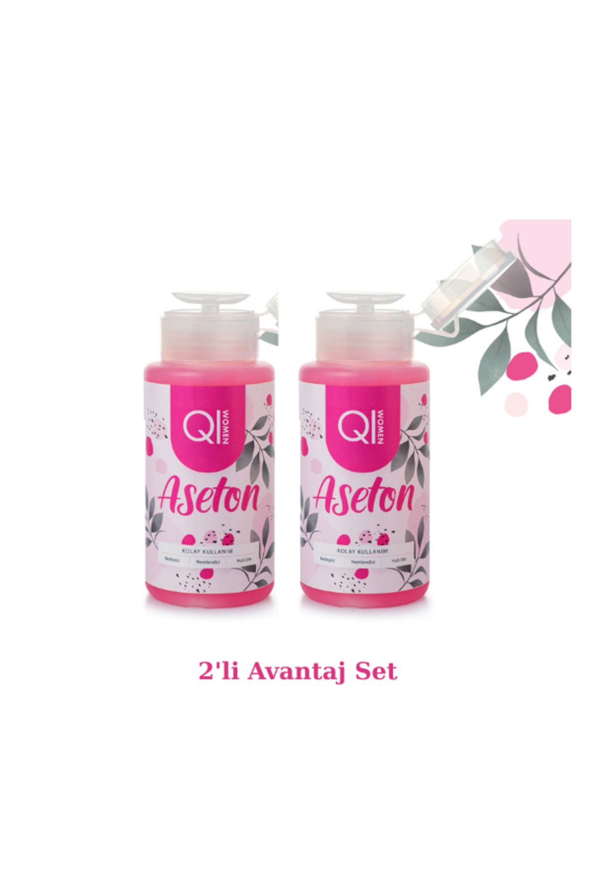 Qiwomen Besleyici Oje Çıkarıcı Pompalı Aseton 200ml 2 Adet